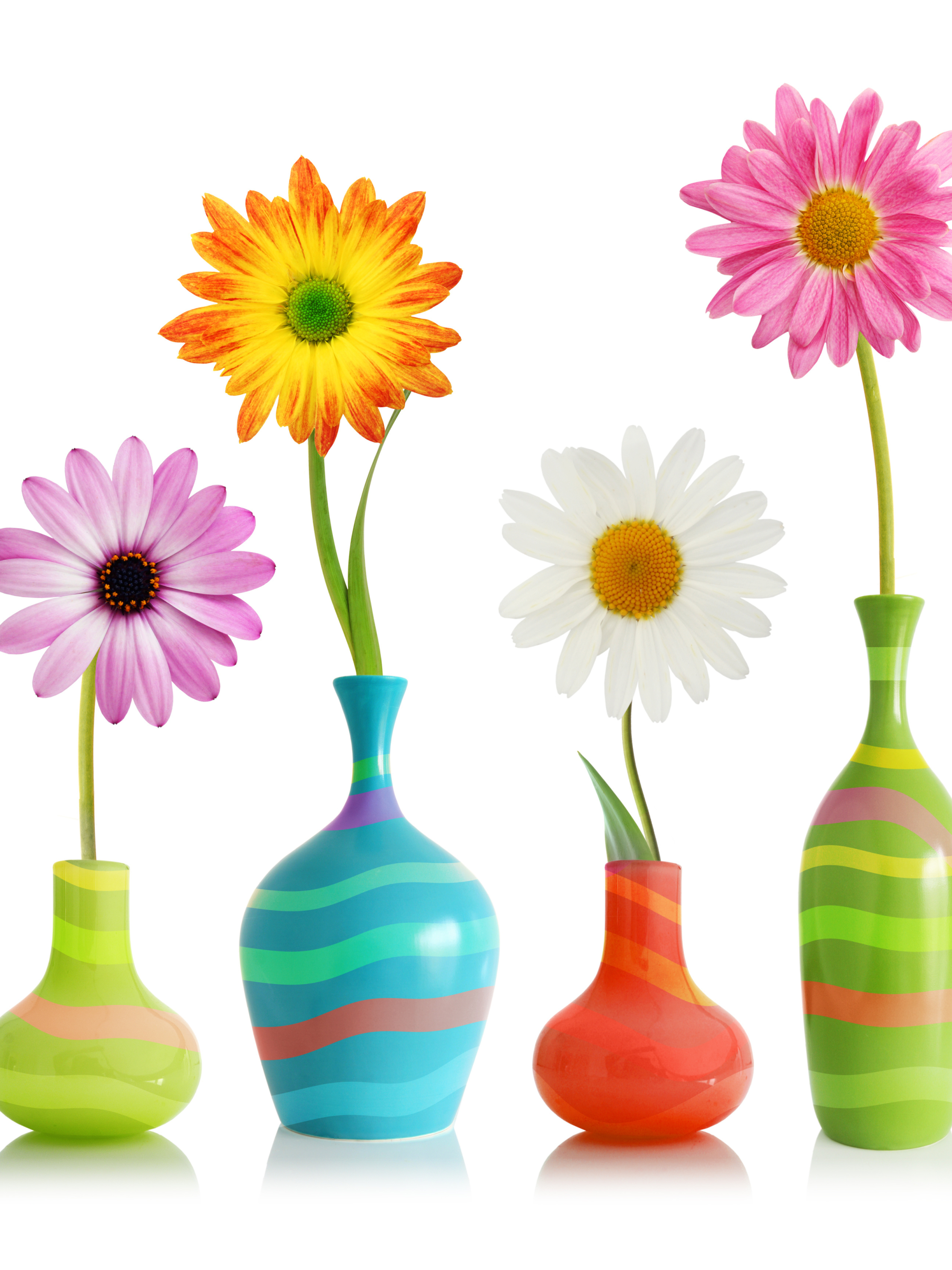 Handy-Wallpaper Blume, Vase, Gelbe Blume, Menschengemacht, Pinke Blume kostenlos herunterladen.