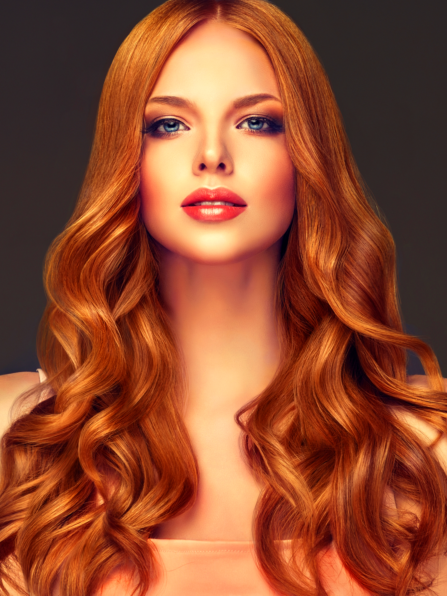 Download mobile wallpaper Redhead, Model, Women, Blue Eyes, Long Hair, Lipstick for free.