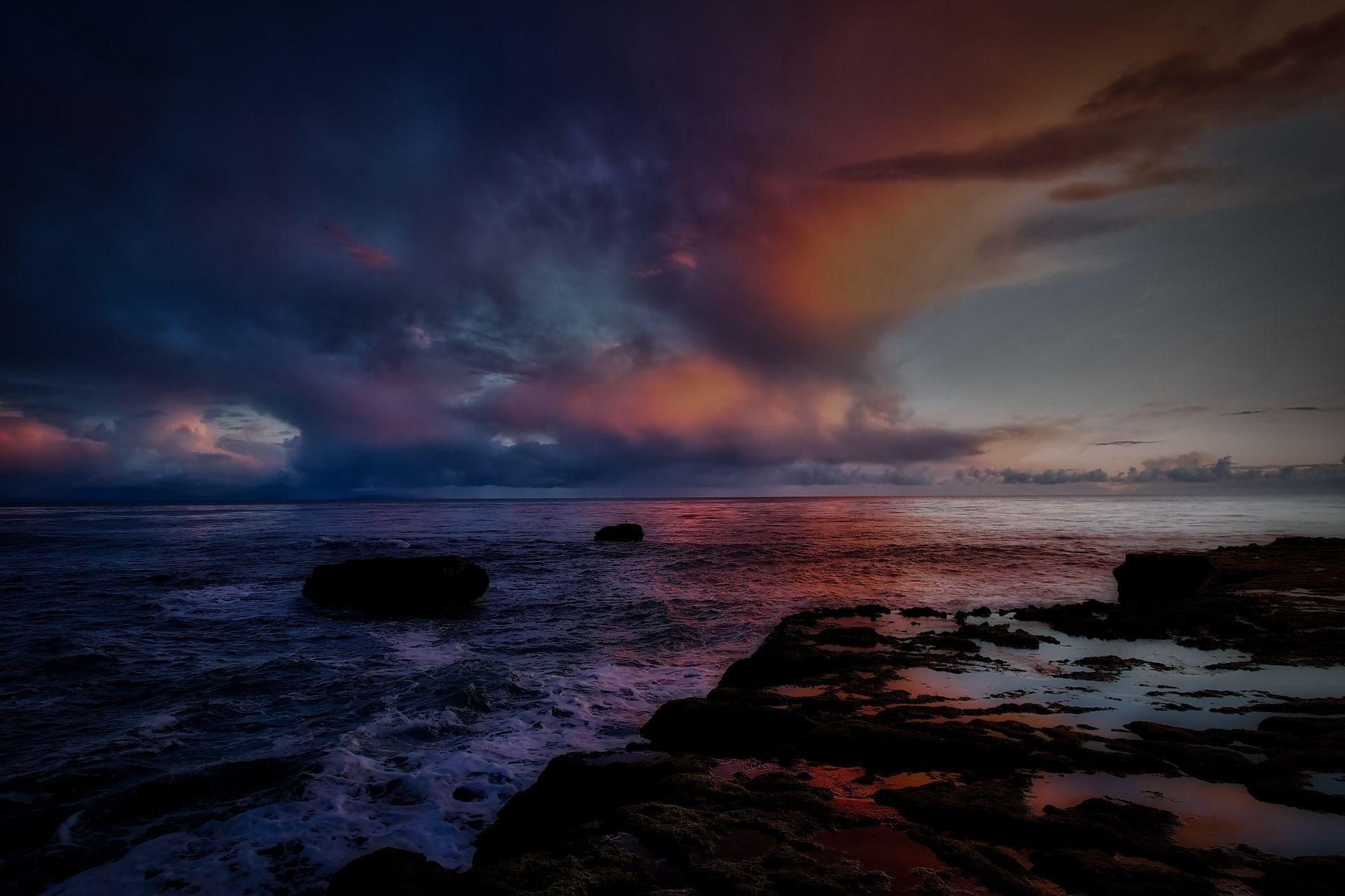 Laden Sie das Ozean, Hdr, Himmel, Sonnenuntergang, Erde/natur-Bild kostenlos auf Ihren PC-Desktop herunter