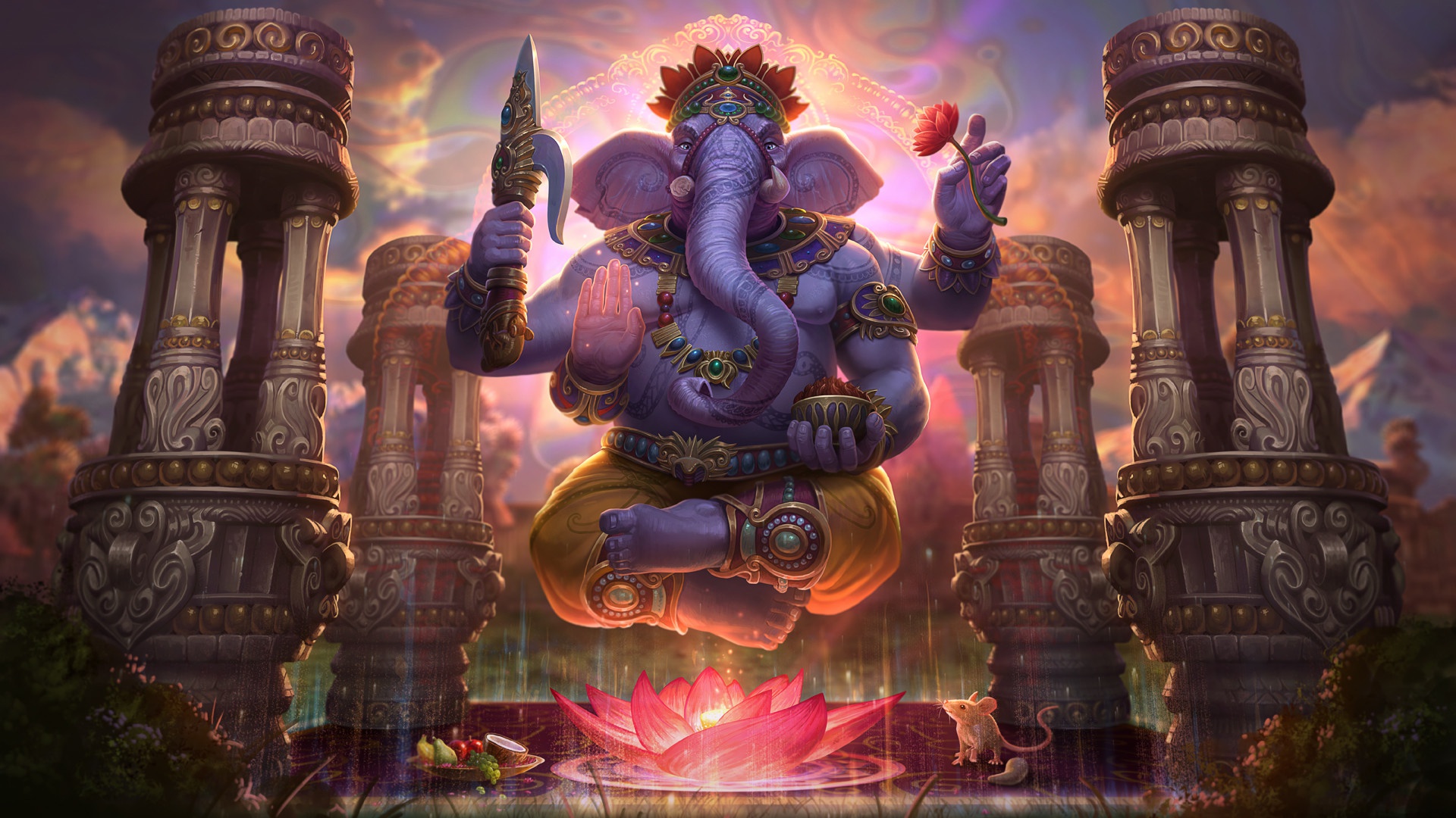 877255 скачать обои слон, бог, лотос, ганеша (кара), видеоигры, порази - заставки и картинки бесплатно
