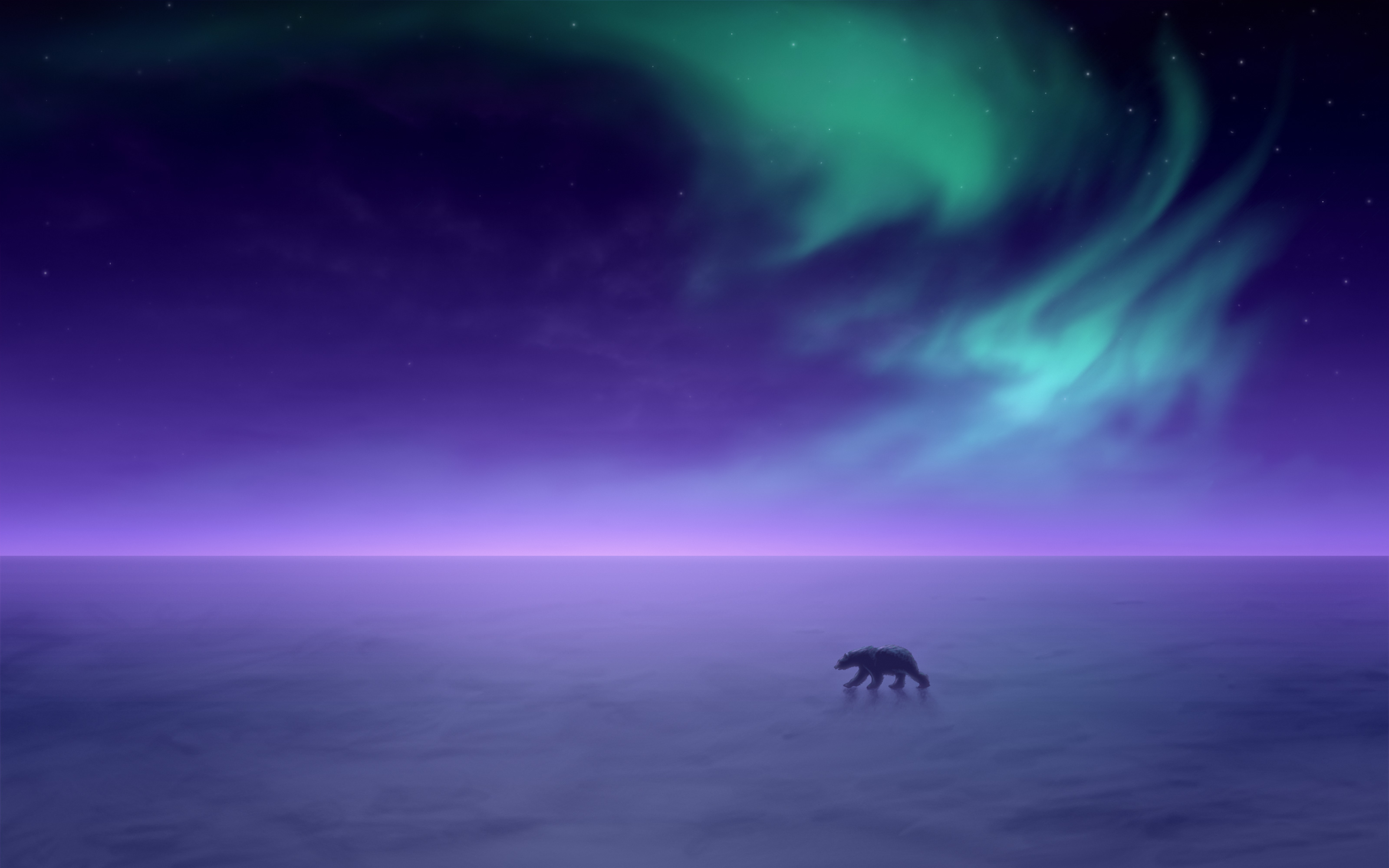 Laden Sie das Tiere, Winter, Eis, Bären, Horizont, Eisbär, Nordlicht-Bild kostenlos auf Ihren PC-Desktop herunter