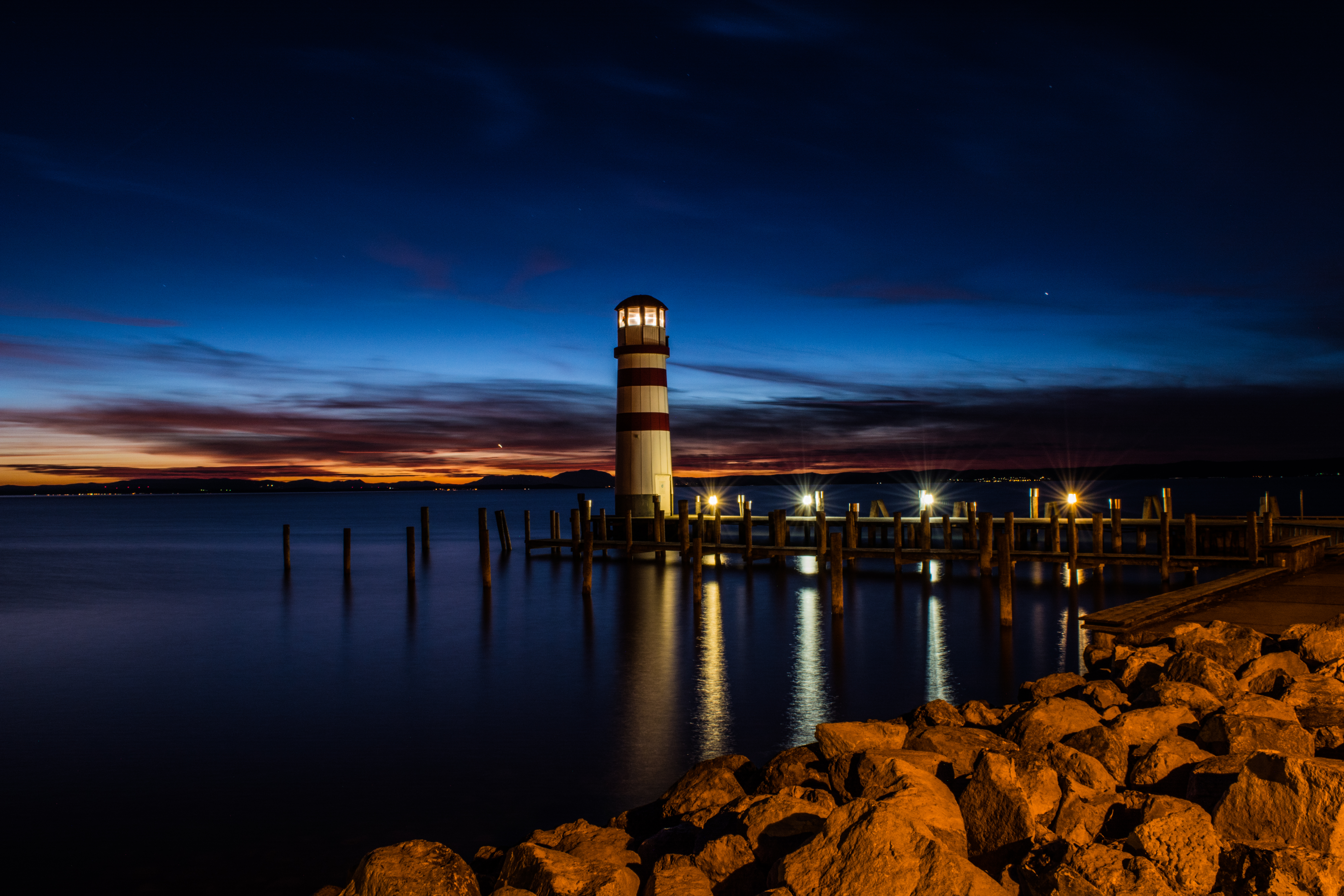 coast, reflection, nature, night, lighthouse