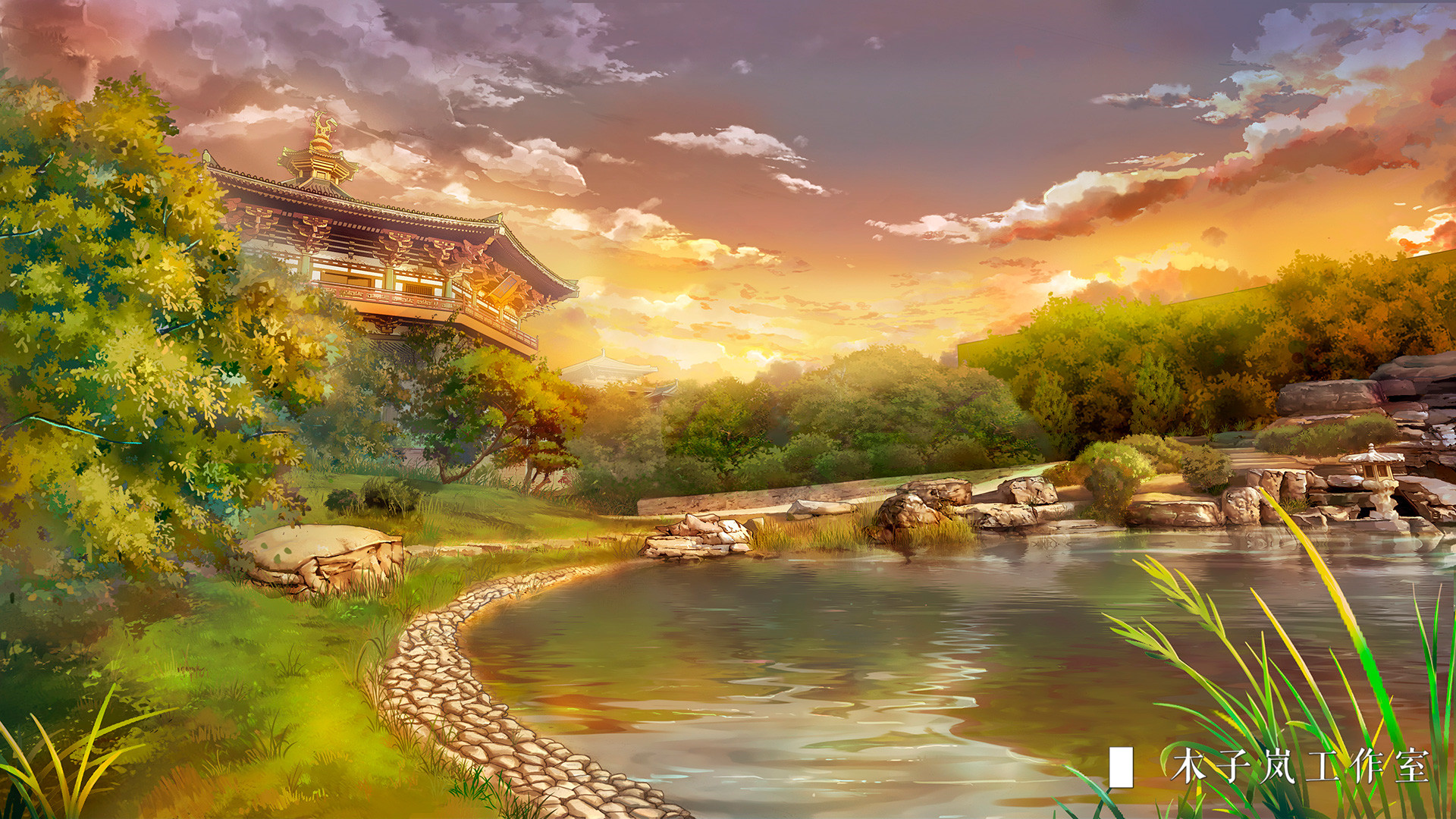 Free download wallpaper Anime, Sky, Lake on your PC desktop