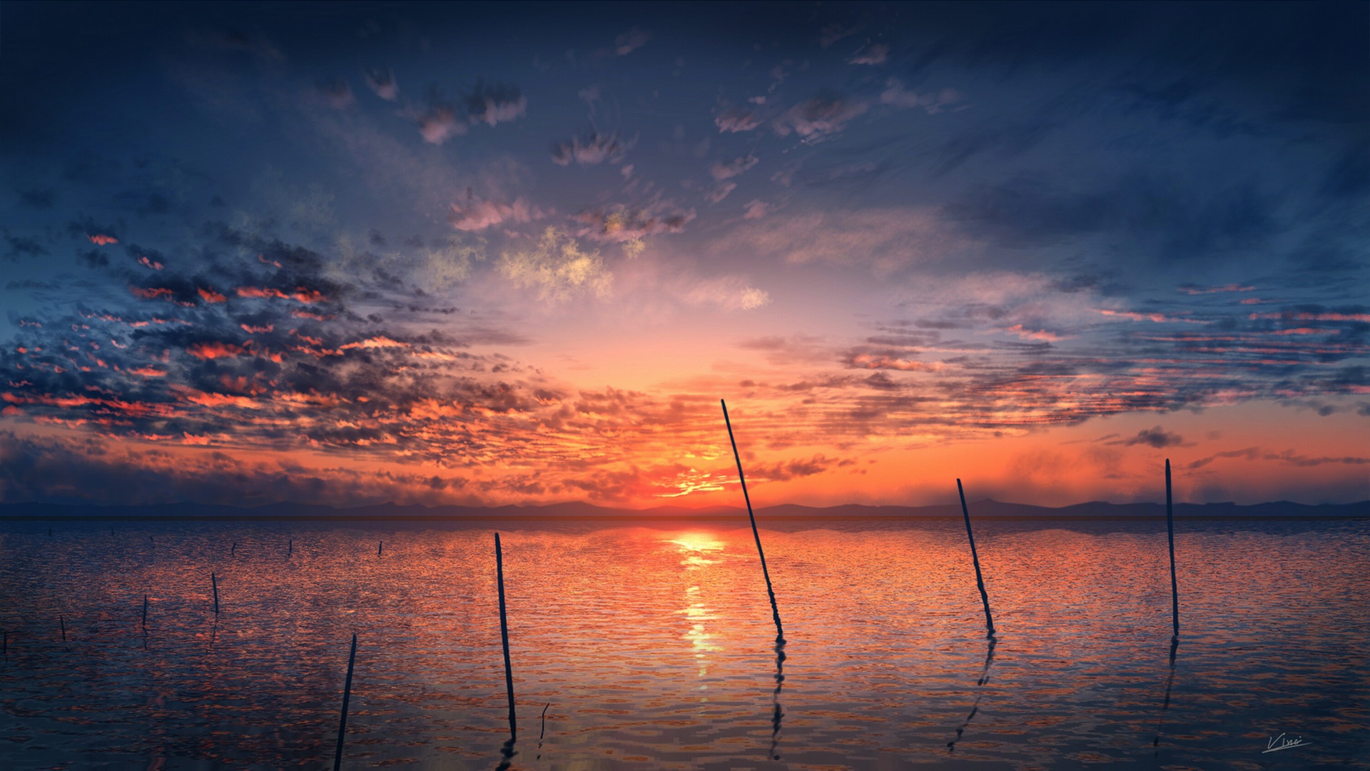 Téléchargez gratuitement l'image Eau, Coucher De Soleil, Animé, Ciel sur le bureau de votre PC