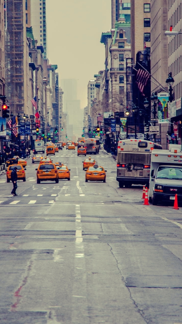 Download mobile wallpaper Cities, Taxi, Usa, City, Building, Street, New York, Man Made for free.