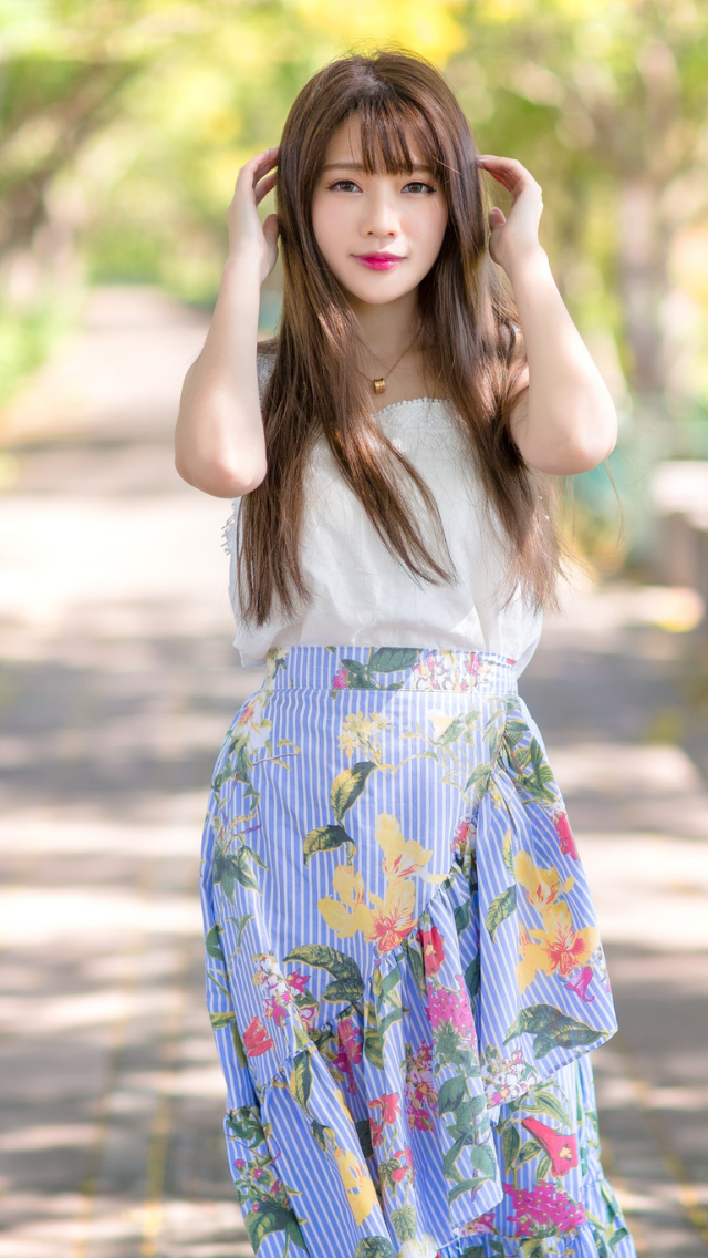 Download mobile wallpaper Brunette, Model, Women, Asian, Long Hair, Lipstick, Depth Of Field for free.