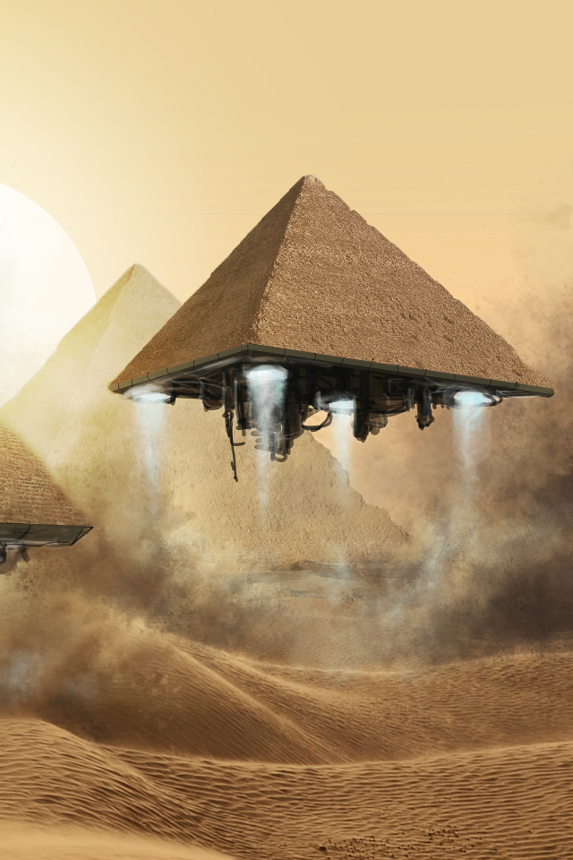 Скачати мобільні шпалери Пісок, Пустеля, Космічний Корабель, Піраміда, Наукова Фантастика, Єгипетський безкоштовно.