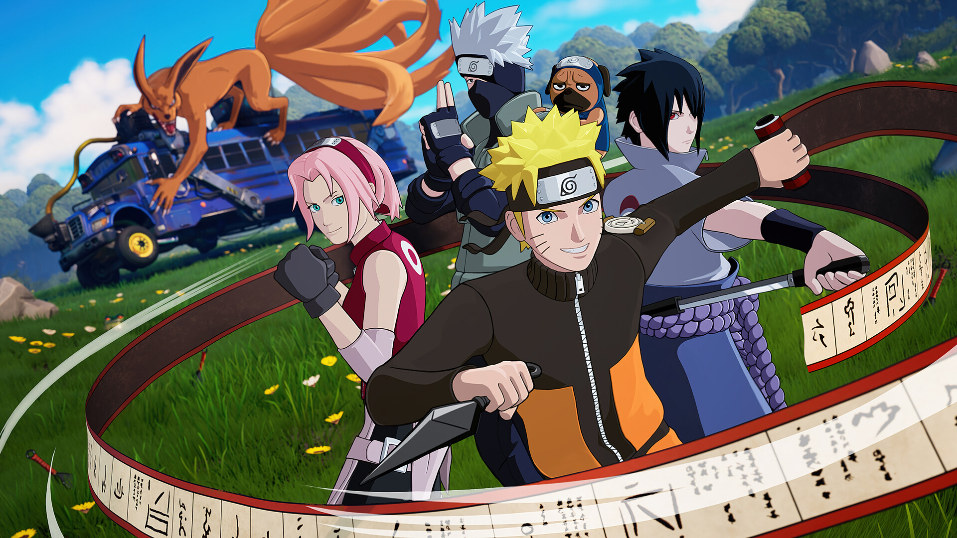Laden Sie das Computerspiele, Sasuke Uchiha, Sakura Haruno, Naruto Uzumaki, Kakashi Hatake, Kurama (Naruto), Fortnite-Bild kostenlos auf Ihren PC-Desktop herunter
