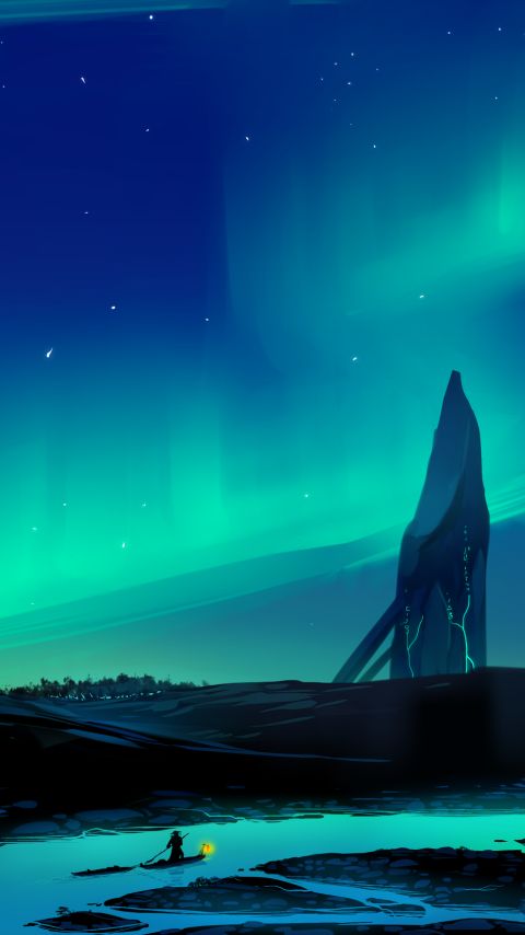 Download mobile wallpaper Landscape, Fantasy, Aurora Borealis, River for free.