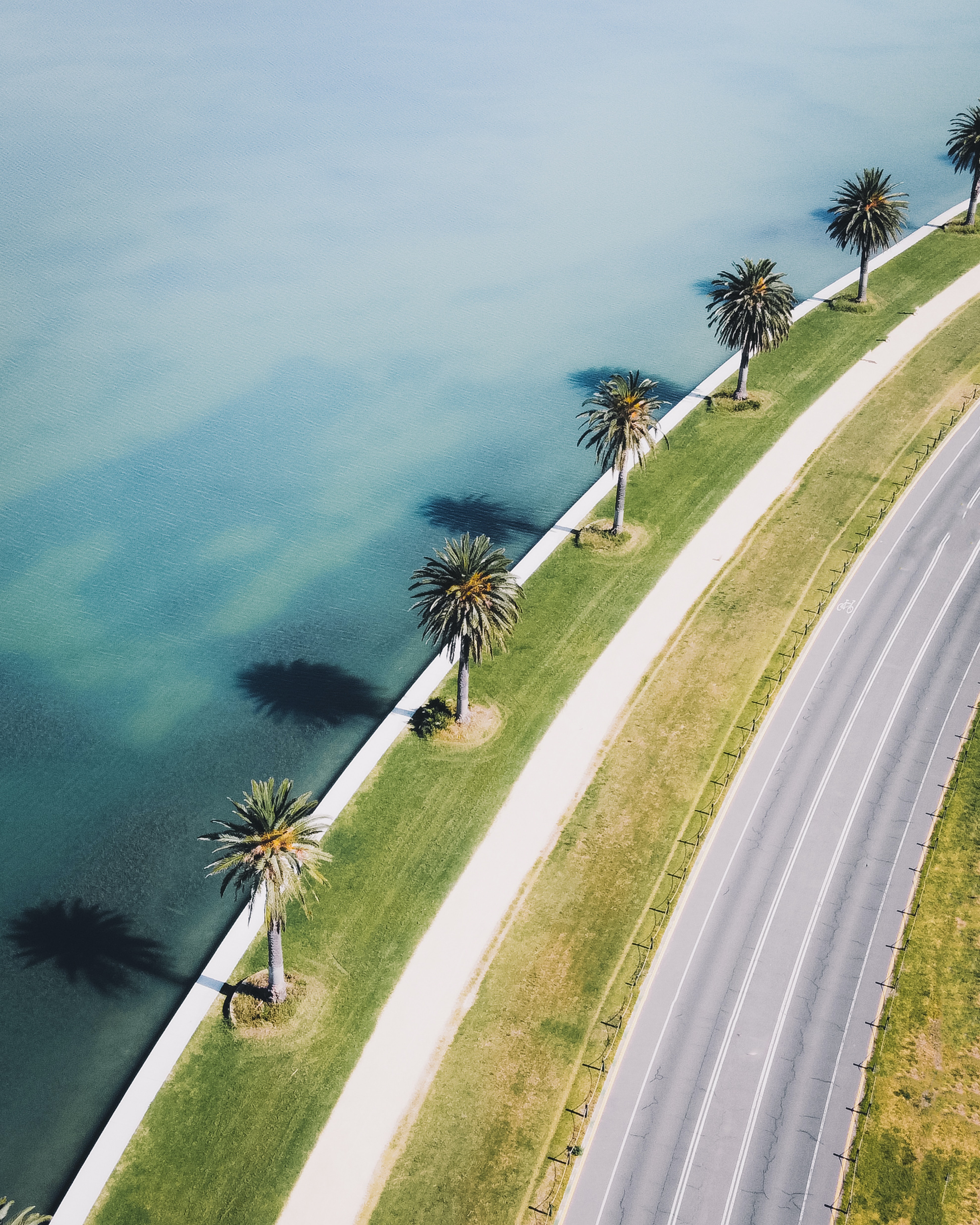 Free download wallpaper Nature, Sea, View From Above, Shore, Bank, Road, Palms on your PC desktop