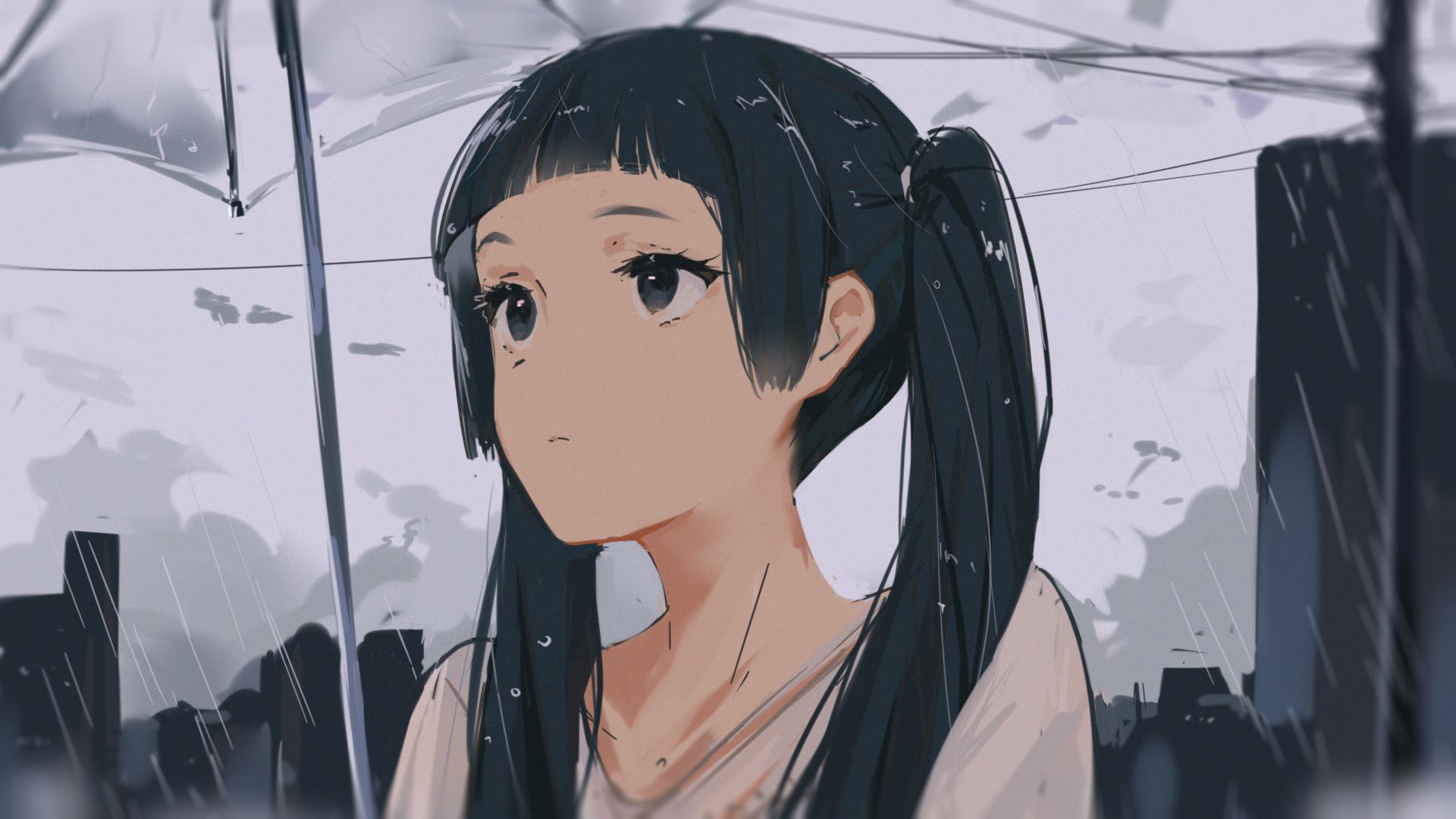 Download mobile wallpaper Anime, Rain, Girl, Black Hair for free.