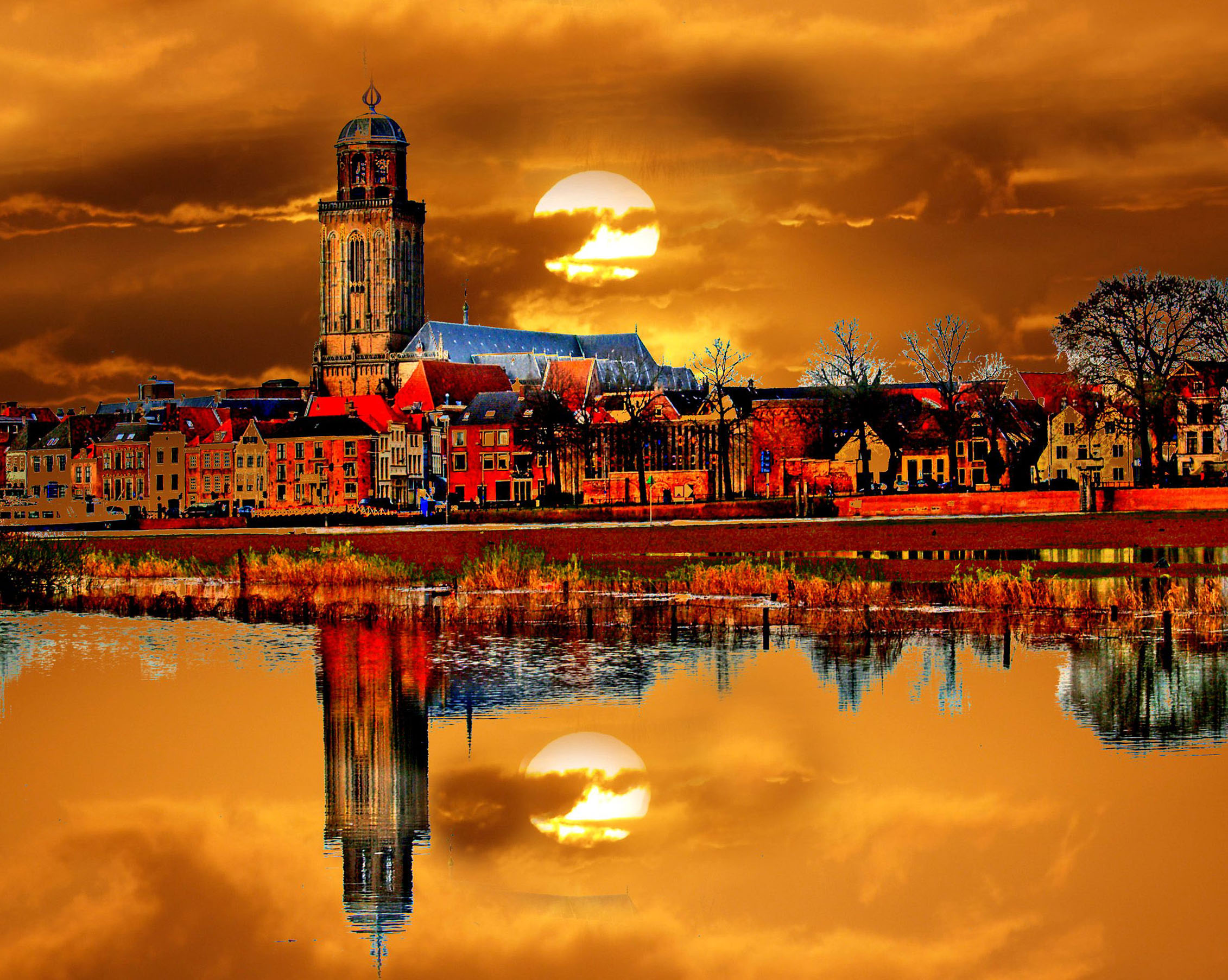 Free download wallpaper Cities, Sunset, Architecture, City, Building, Reflection, Cloud, Man Made on your PC desktop