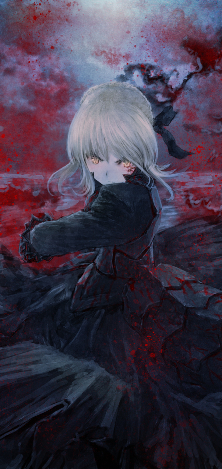 anime, fate/stay night, saber alter, dress, black dress, yellow eyes, white hair, saber (fate series), angry, fate (series), fate series for android