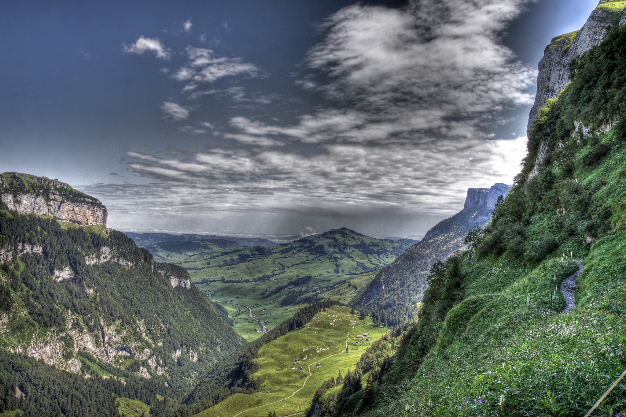 clouds, gorge, view, nature, mountains, rocks