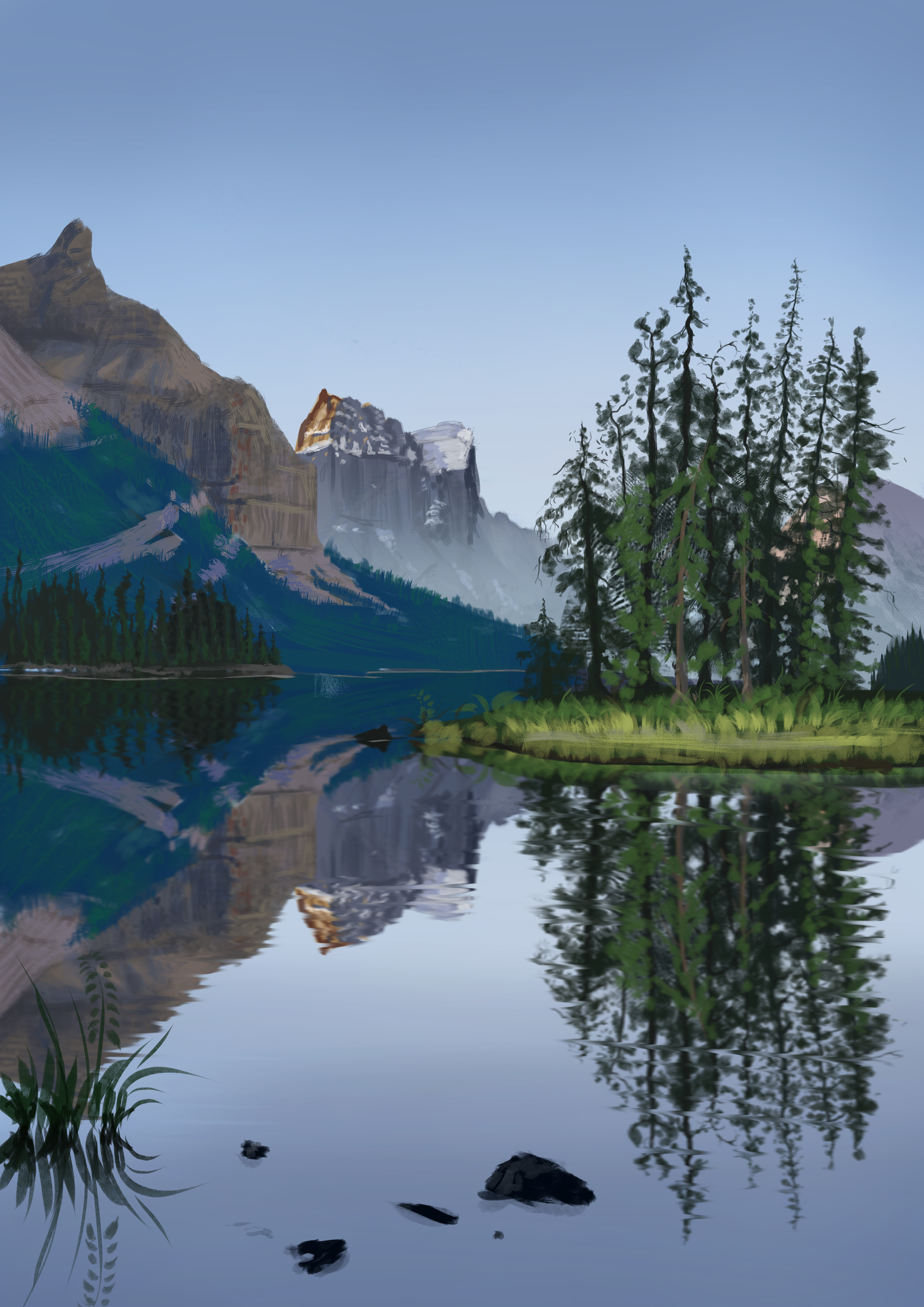 Laden Sie das Natur, Berg, See, Bäume, Kunst, Landschaft-Bild kostenlos auf Ihren PC-Desktop herunter