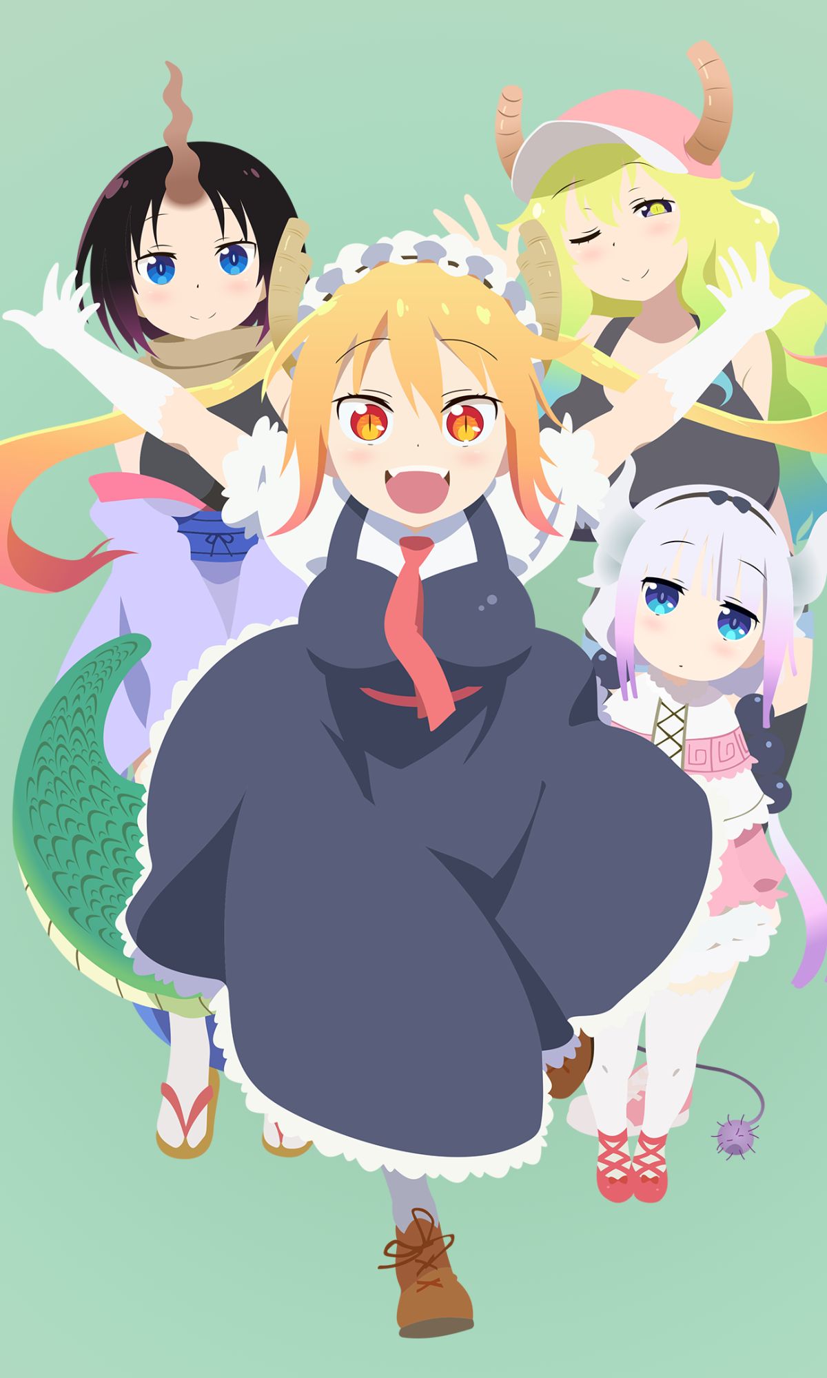 Download mobile wallpaper Anime, Tohru (Miss Kobayashi's Dragon Maid), Miss Kobayashi's Dragon Maid, Kanna Kamui, Quetzalcoatl (Miss Kobayashi's Dragon Maid), Kobayashi (Miss Kobayashi's Dragon Maid) for free.