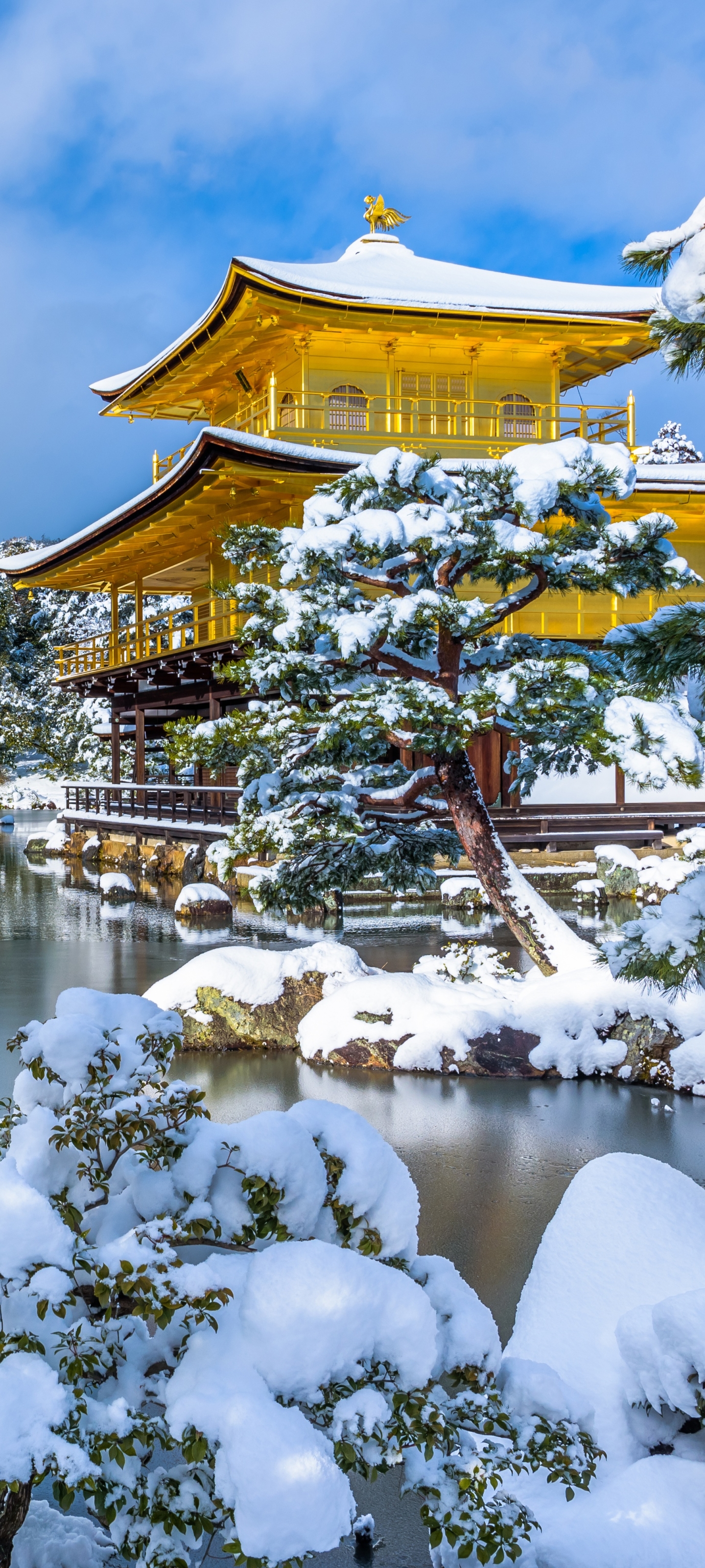 Download mobile wallpaper Winter, Snow, Pagoda, Japan, Religious for free.