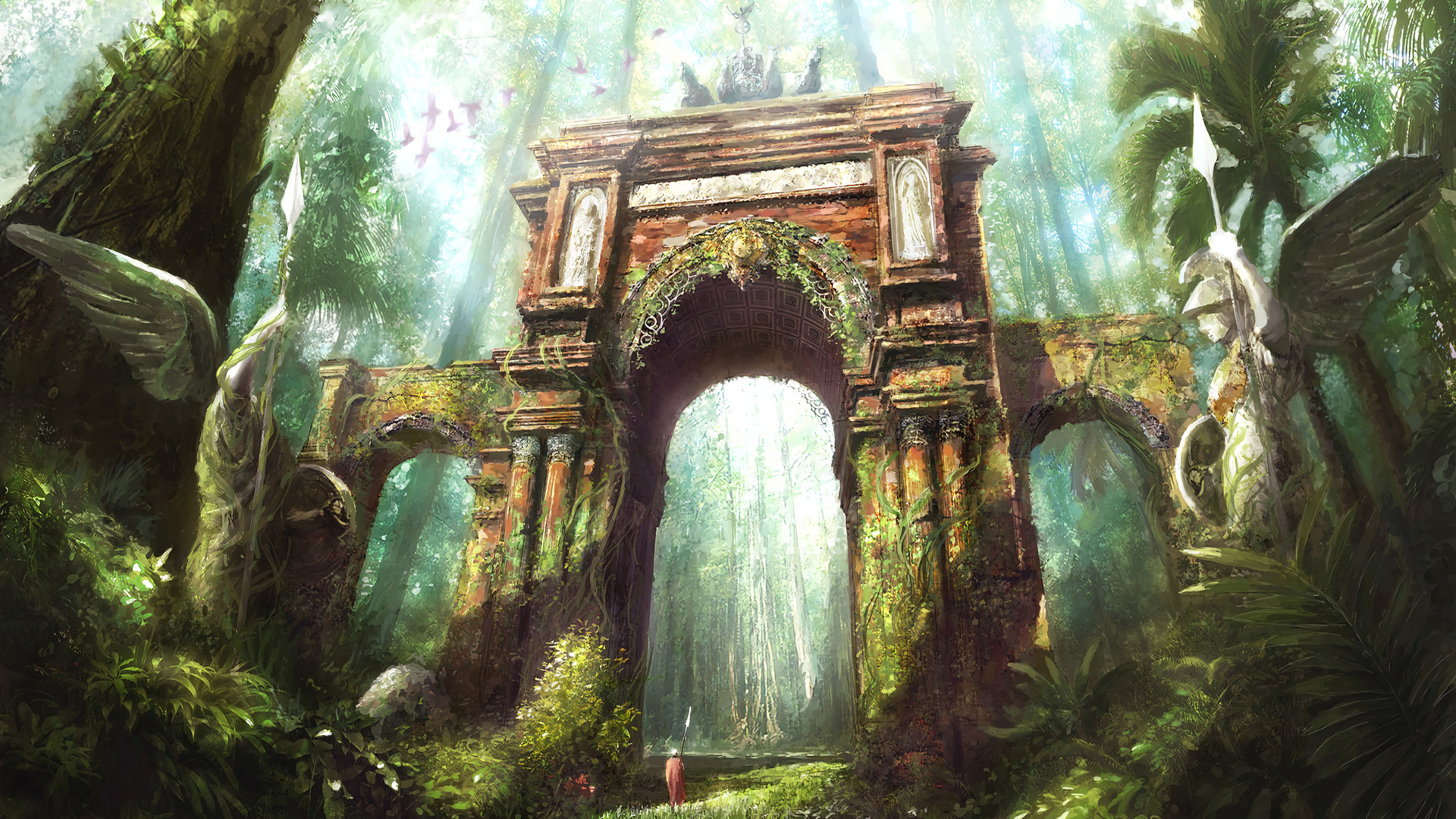 Free download wallpaper Fantasy, Forest, Ruin, Gate on your PC desktop