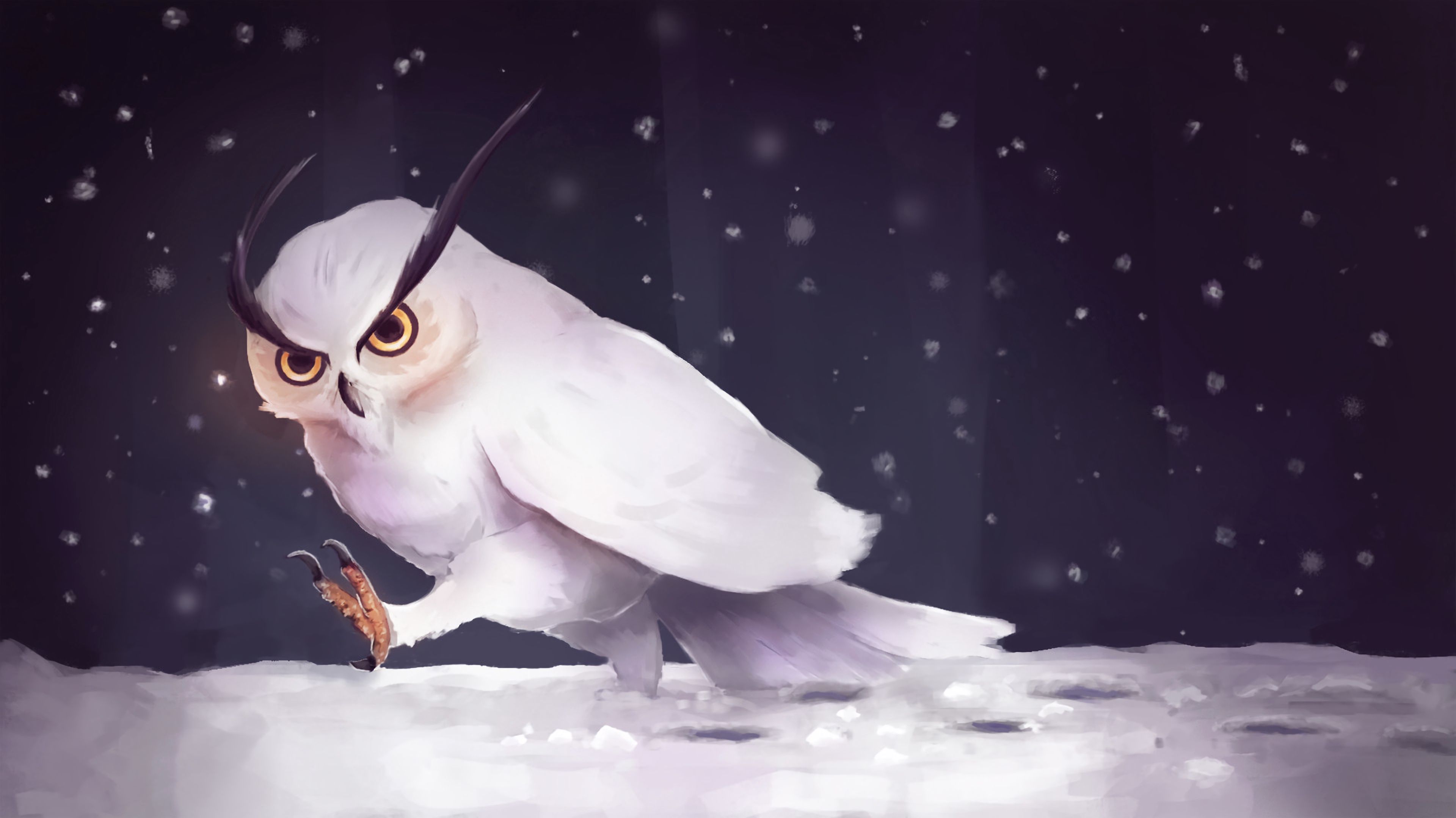 art, snowfall, owl, snow, steps Smartphone Background