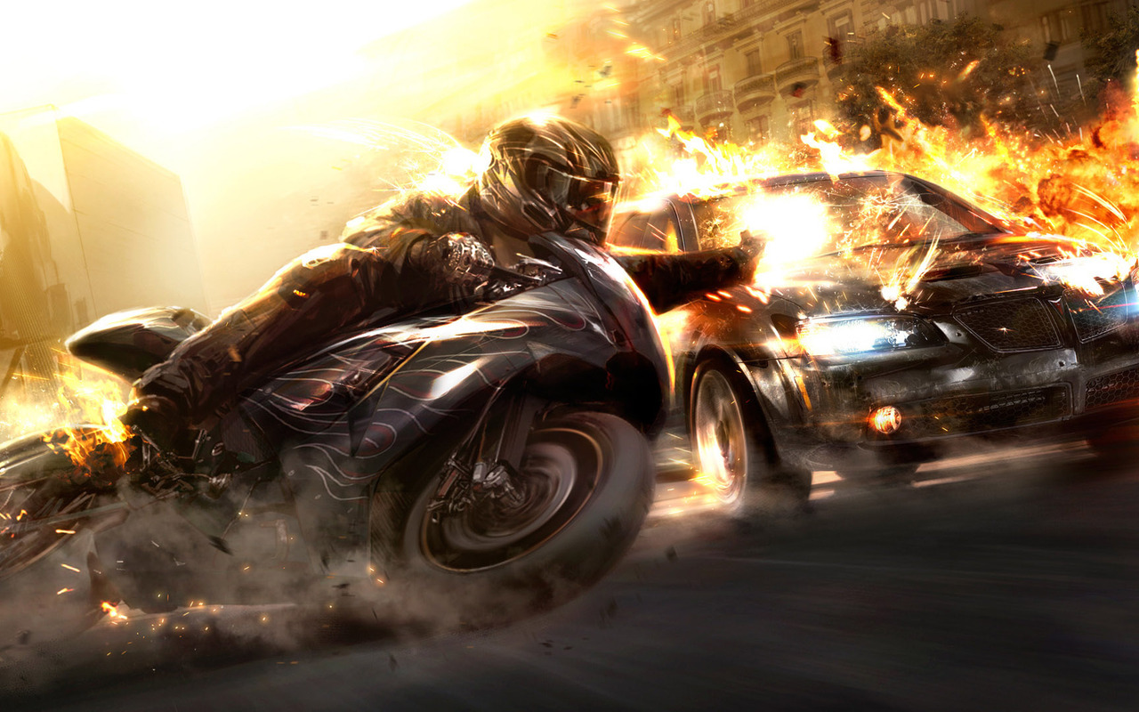 Download mobile wallpaper Motorcycles, Fire, Art, Cinema for free.