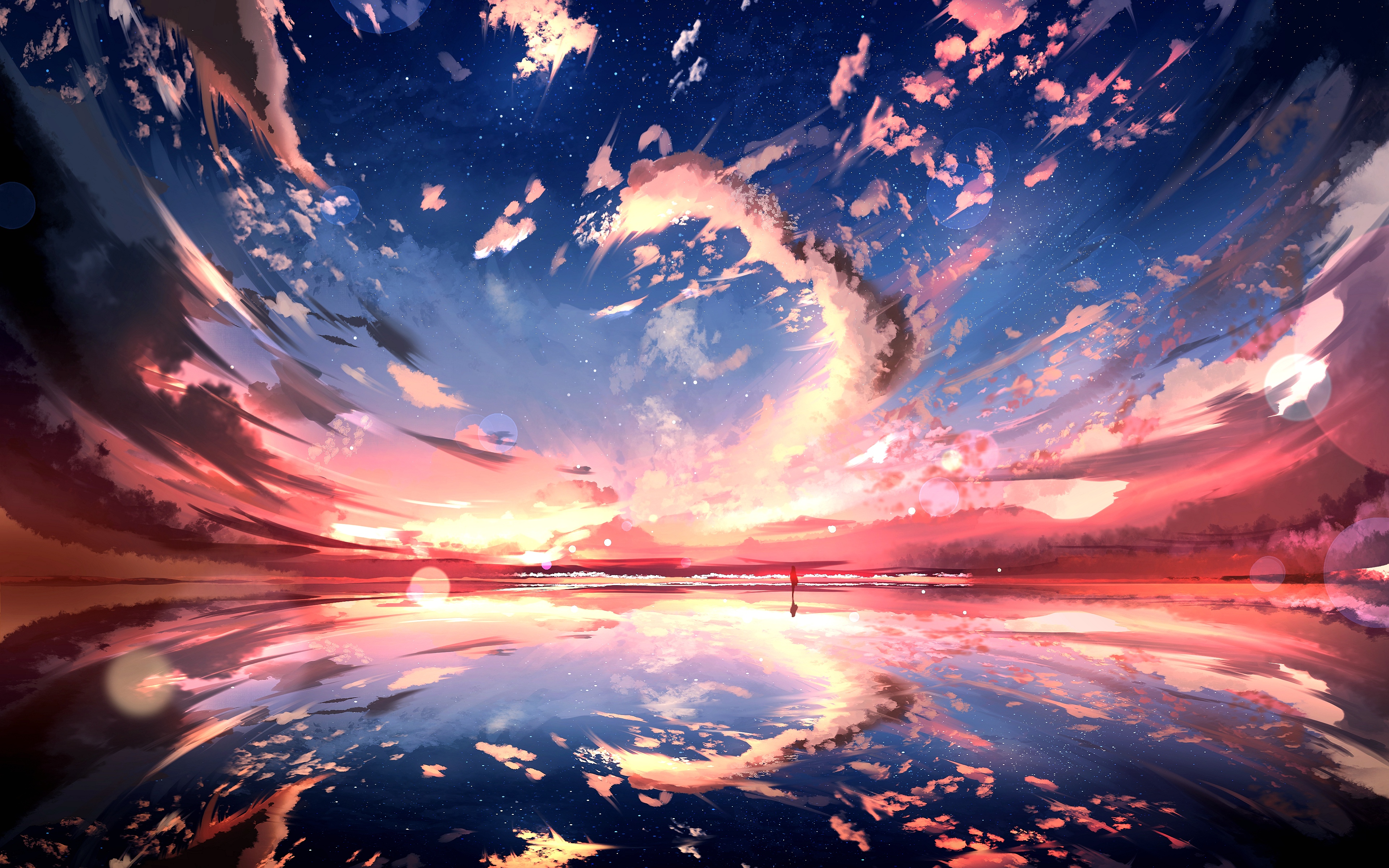 Laden Sie das Wolke, Himmel, Sonnenuntergang, Animes, Sternenklarer Himmel-Bild kostenlos auf Ihren PC-Desktop herunter