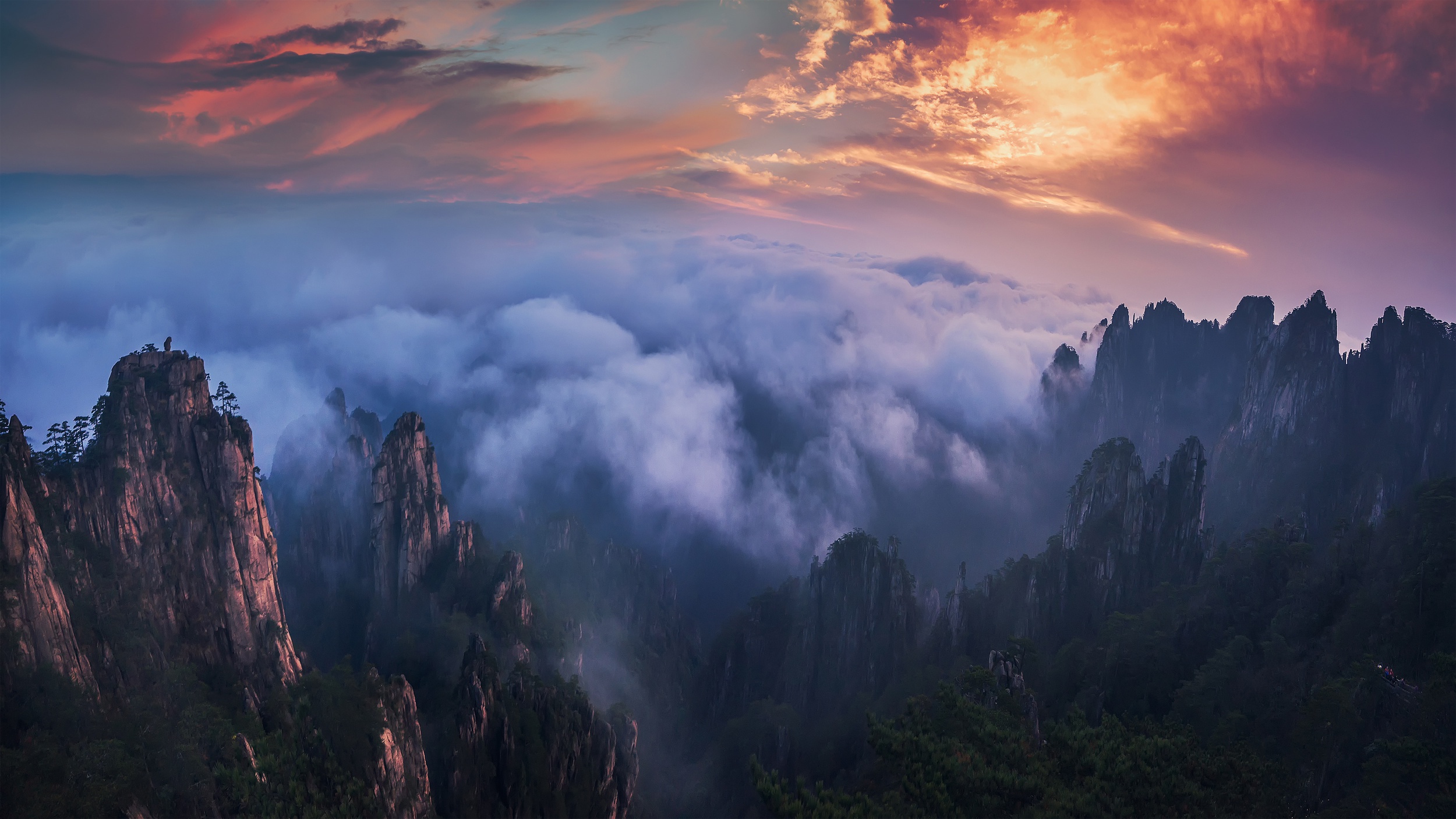 Free download wallpaper Landscape, Nature, Fog, Earth, Cliff, China on your PC desktop