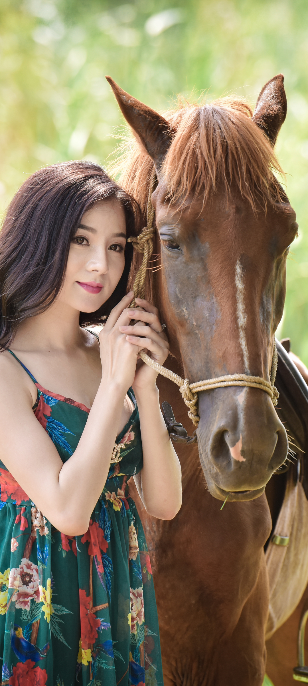 Download mobile wallpaper Horse, Dress, Brunette, Model, Women, Asian, Brown Eyes for free.