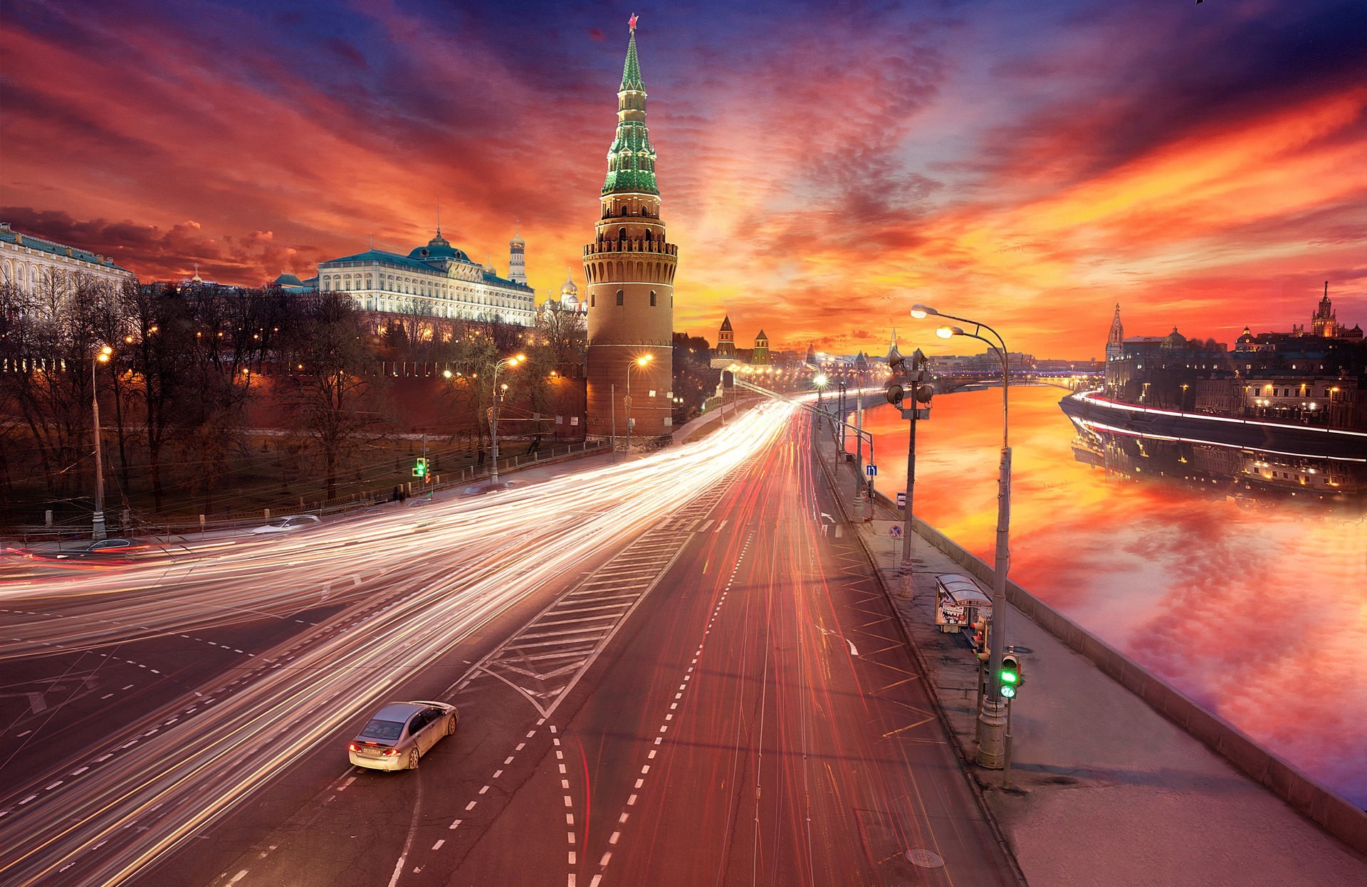 344330画像をダウンロードマンメイド, モスクワ, ロシア, 日没, 都市-壁紙とスクリーンセーバーを無料で