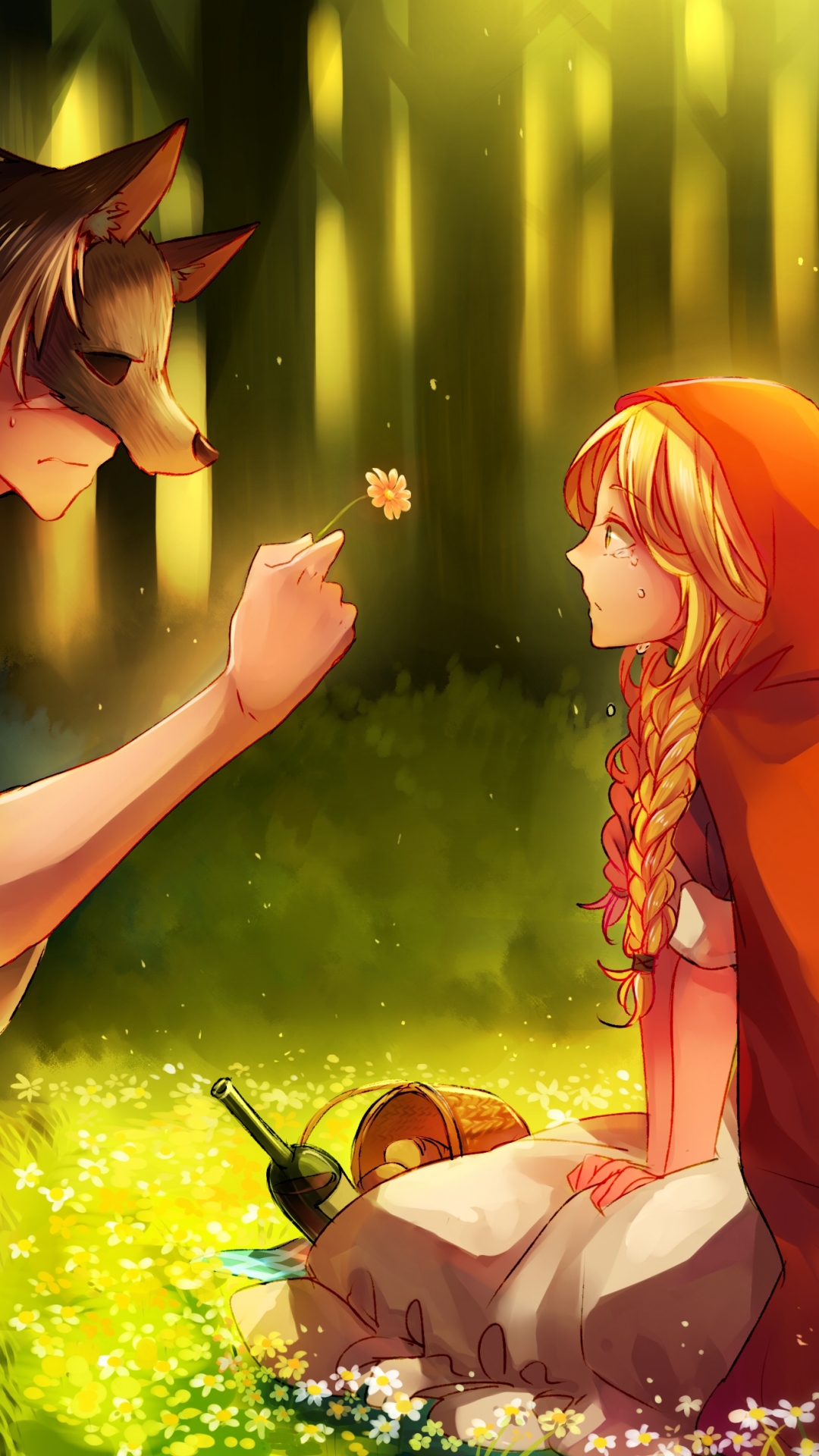 Download mobile wallpaper Fantasy, Blonde, Braid, Red Riding Hood for free.