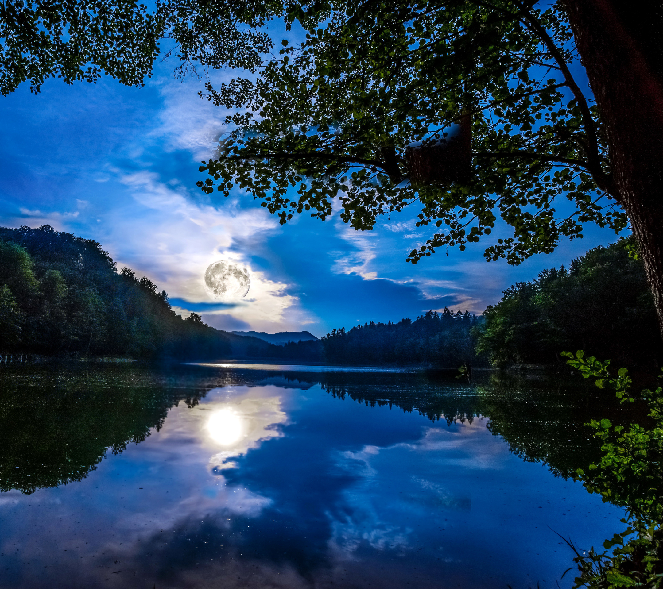 Laden Sie das Mond, Fluss, Abend, Himmel, Erde/natur, Spiegelung-Bild kostenlos auf Ihren PC-Desktop herunter