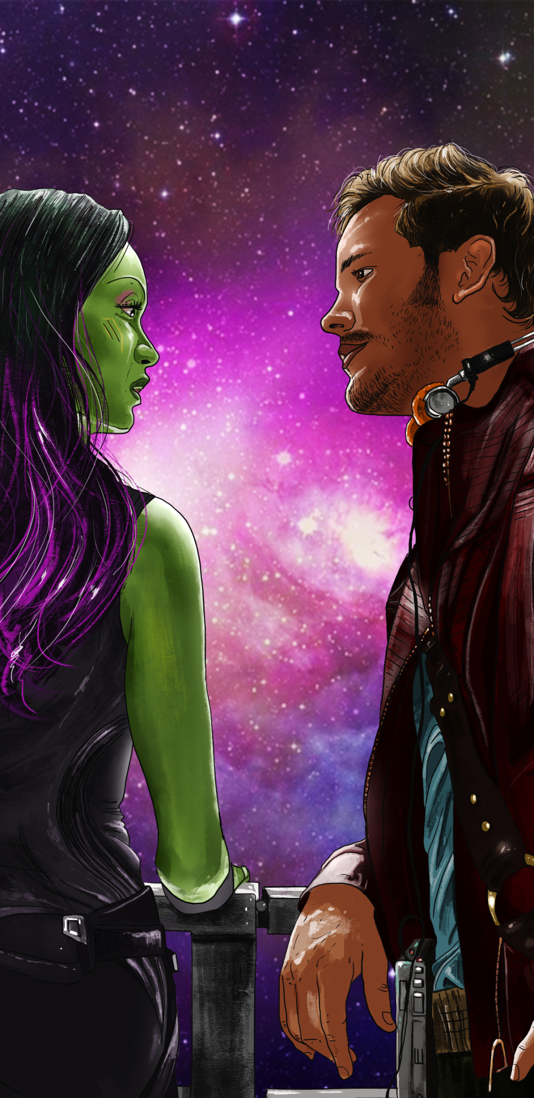 Handy-Wallpaper Filme, Zoë Saldana, Sternenherr, Gamora, Guardians Of The Galaxy, Chris Pratt kostenlos herunterladen.