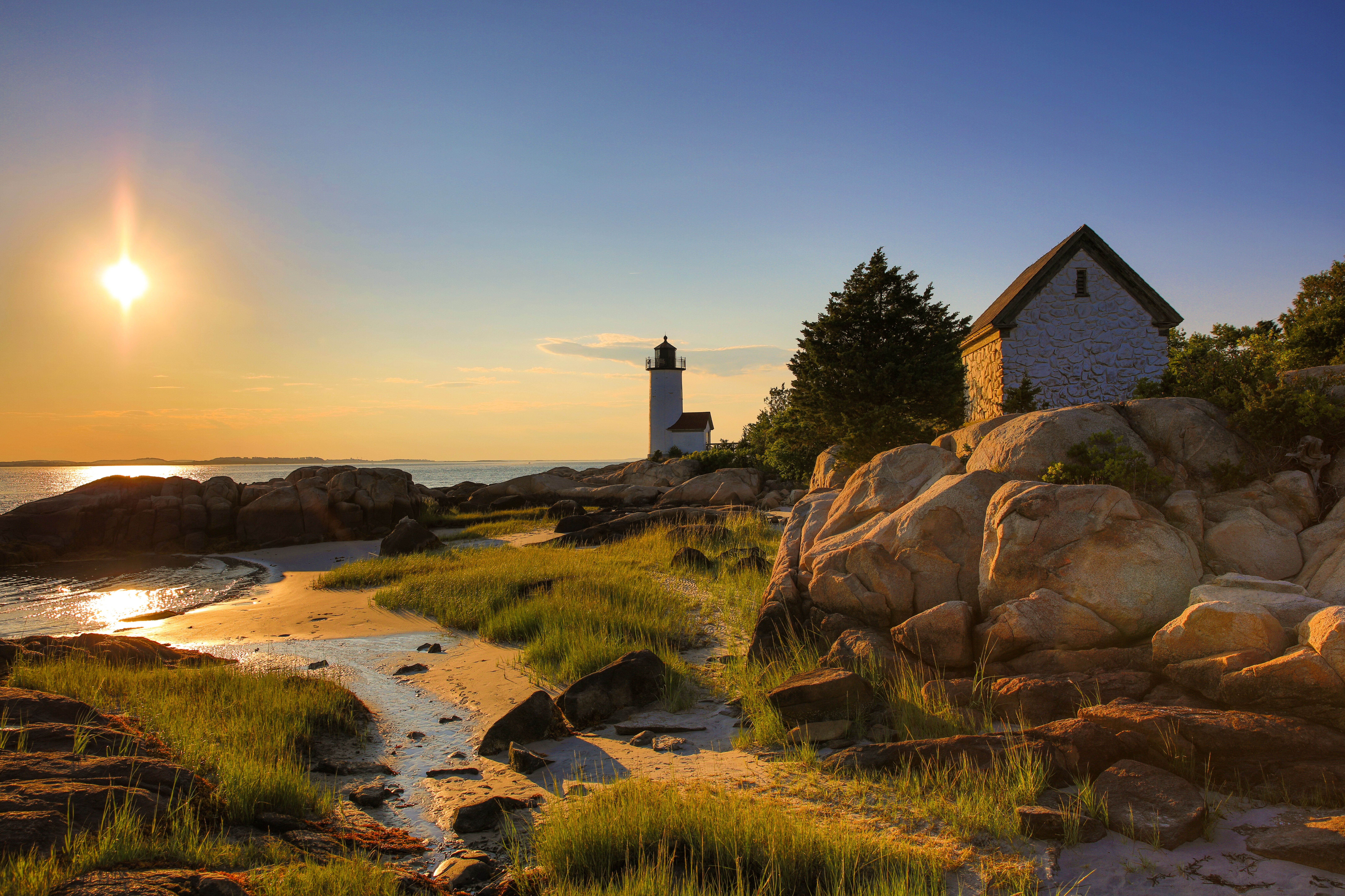 Free download wallpaper Sea, House, Stone, Lighthouse, Man Made on your PC desktop