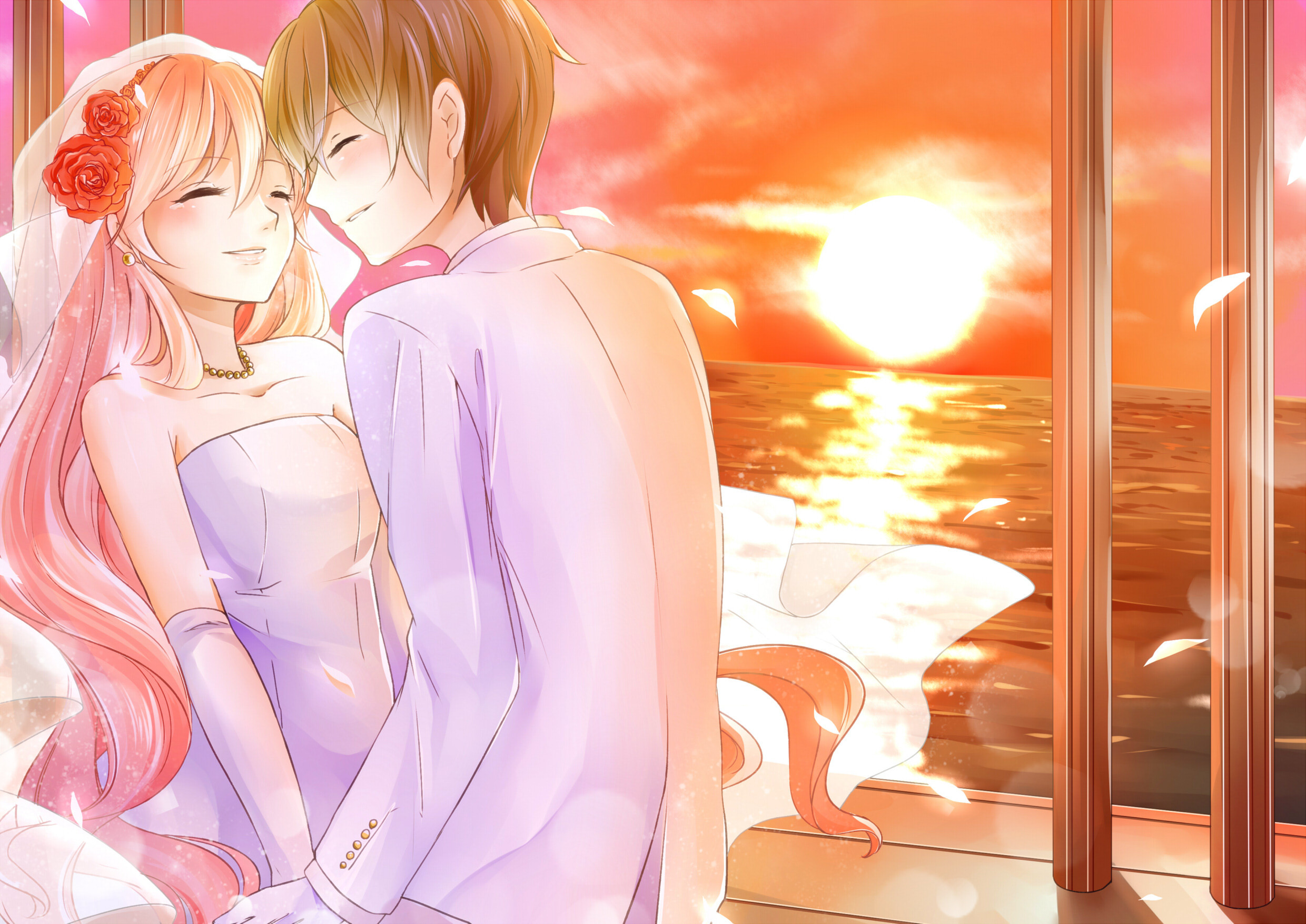 Download mobile wallpaper Luka Megurine, Vocaloid, Sunset, Couple, Anime for free.