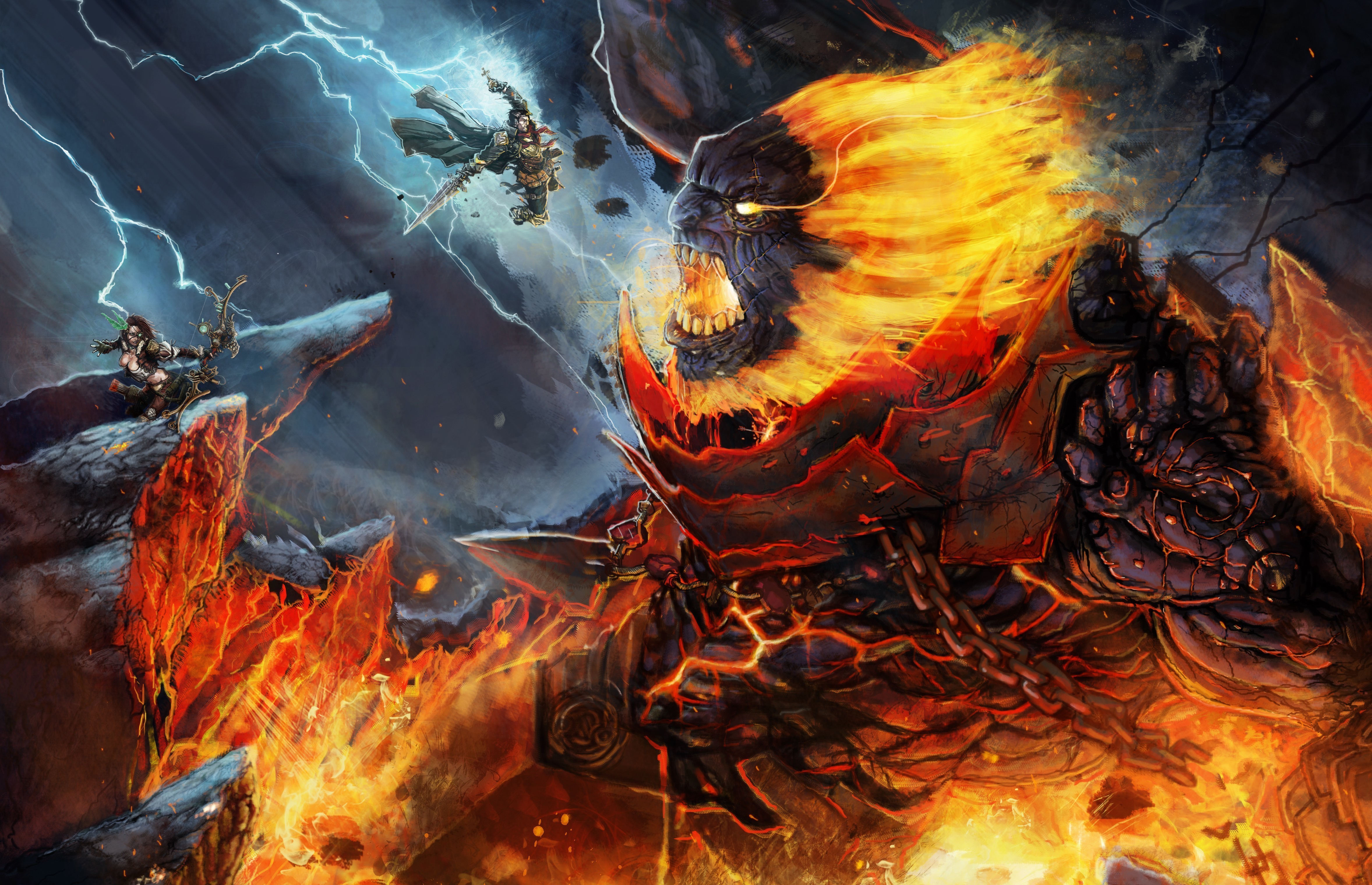Download mobile wallpaper Fantasy, Warrior, Battle, Giant, Archer for free.