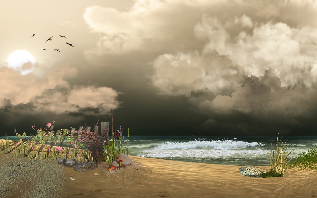 Download mobile wallpaper Landscape, Beach, Ocean, Artistic, Cloud for free.