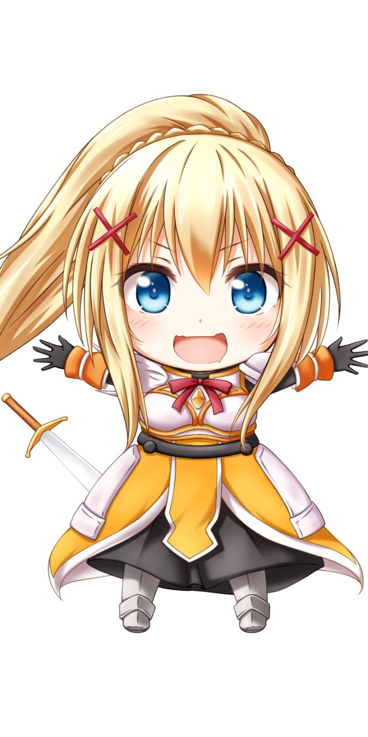 Baixar papel de parede para celular de Anime, Loiro, Olhos Azuis, Cabelo Loiro, Chibi, Escuridão (Konosuba), Konosuba: As Bençãos De Deus Neste Mundo Maravilhoso, Konosuba gratuito.