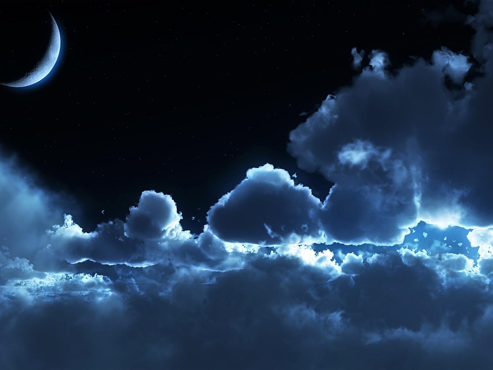 Download mobile wallpaper Night, Moon, Artistic, Cloud for free.