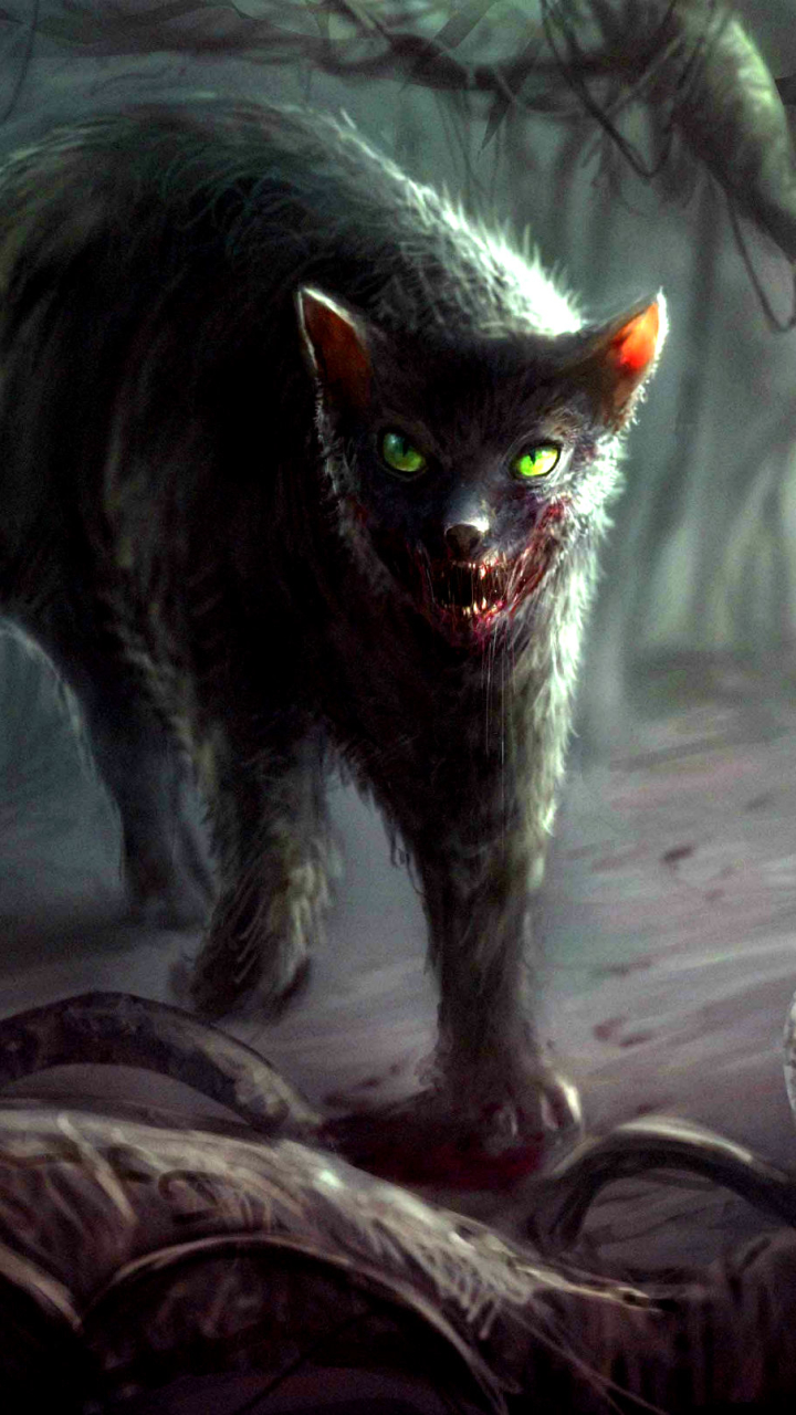 Download mobile wallpaper Dark, Cat, Creepy, Evil, Spooky, Horror, Scary for free.