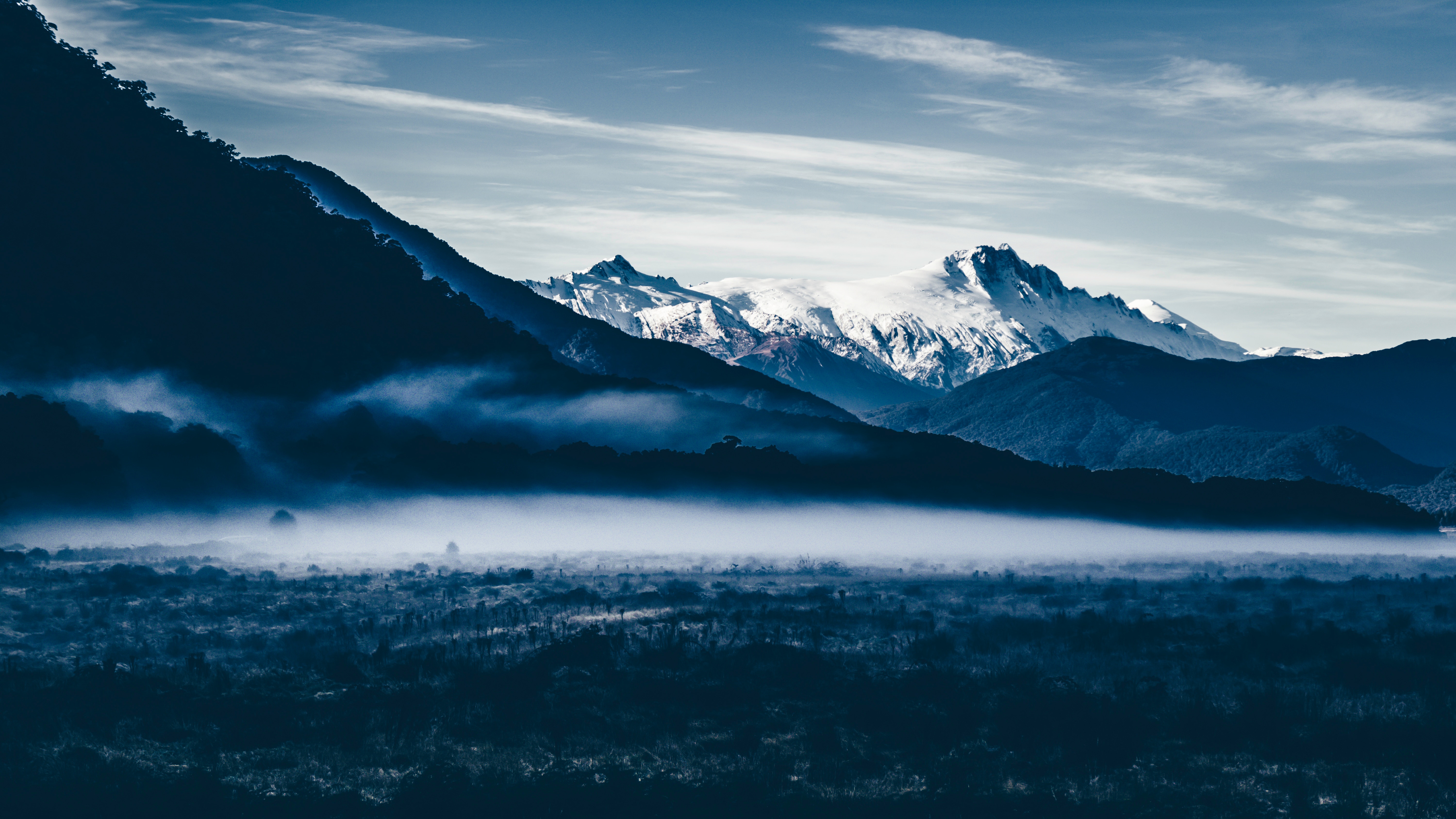 Download mobile wallpaper Fog, Sky, Mountains, Nature for free.