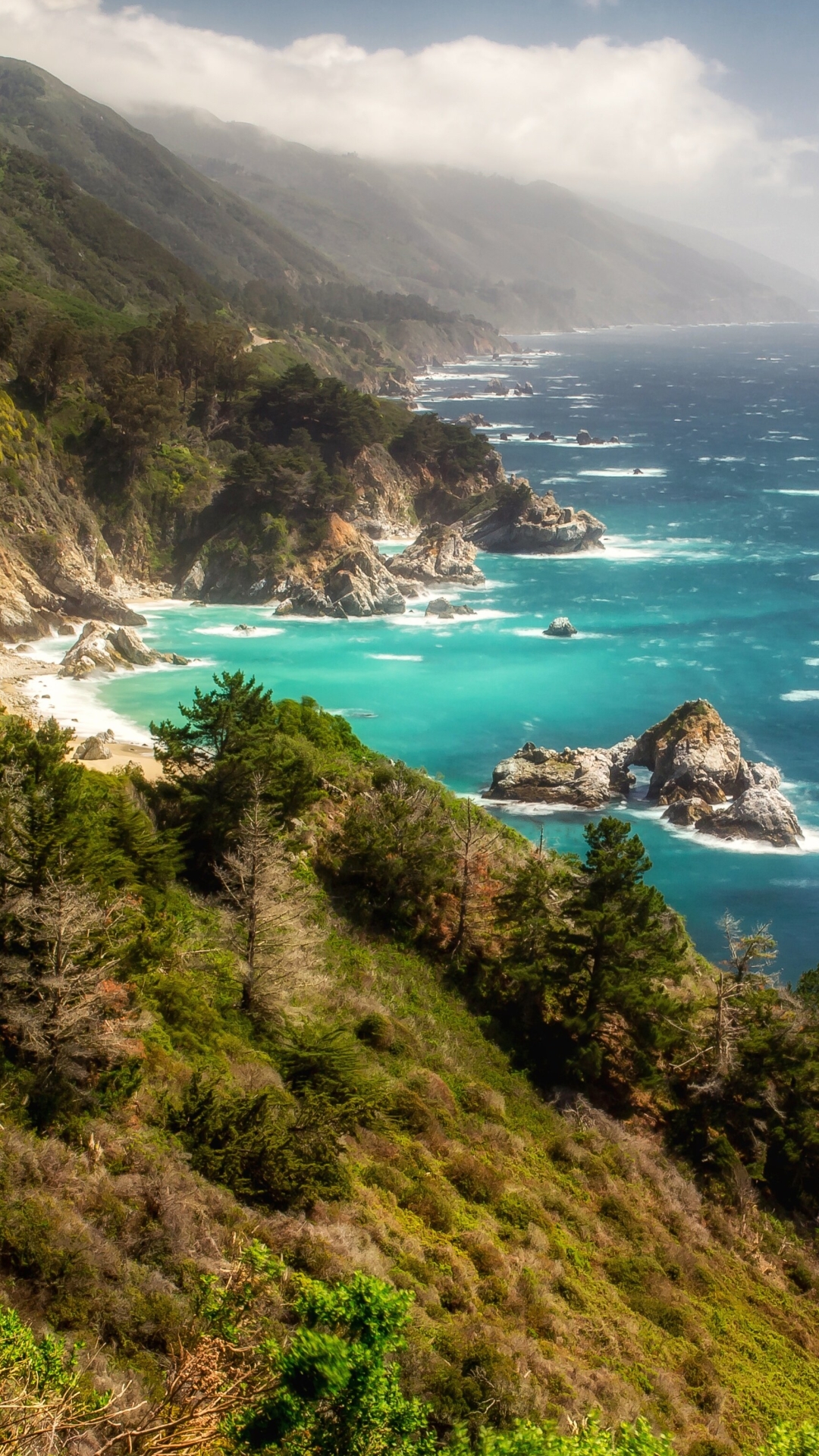 earth, coastline, seascape, horizon, california, big sur, haze, ocean Smartphone Background