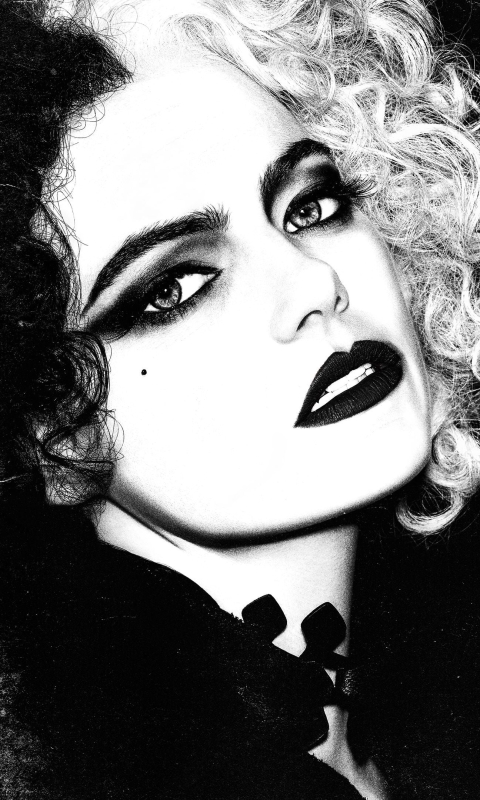 Download mobile wallpaper Emma Stone, Movie, Black & White, Cruella for free.