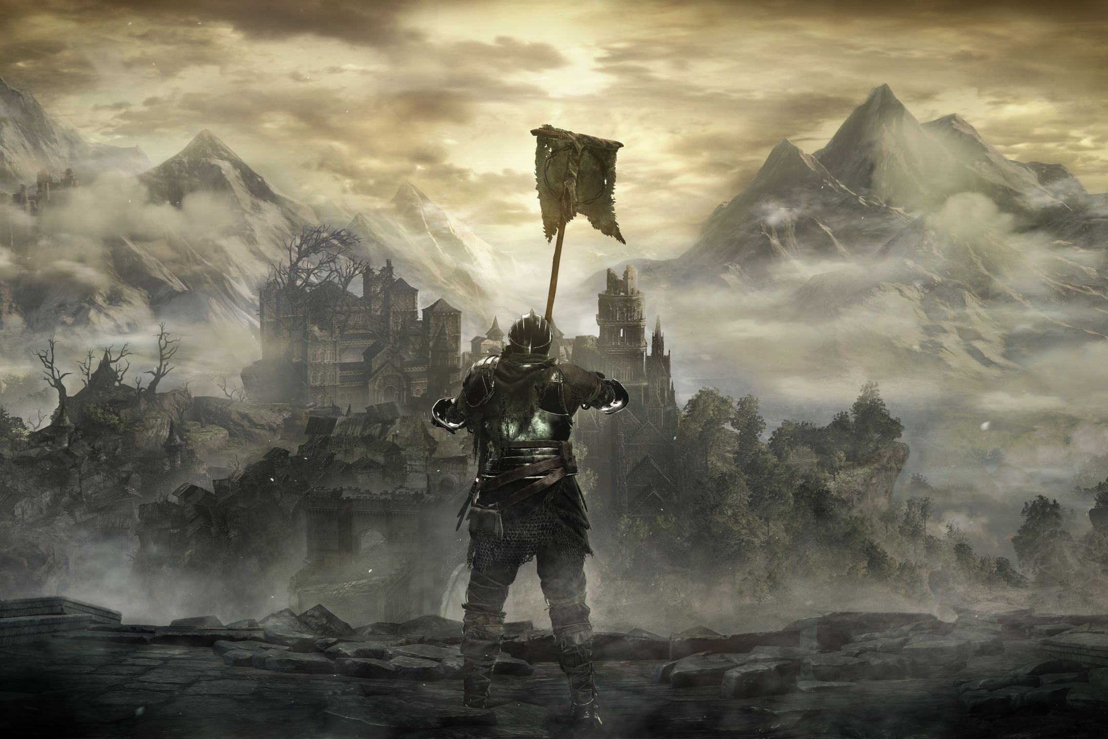 Download mobile wallpaper Landscape, Mountain, Knight, Armor, Video Game, Castle, Dark Souls, Dark Souls Iii for free.