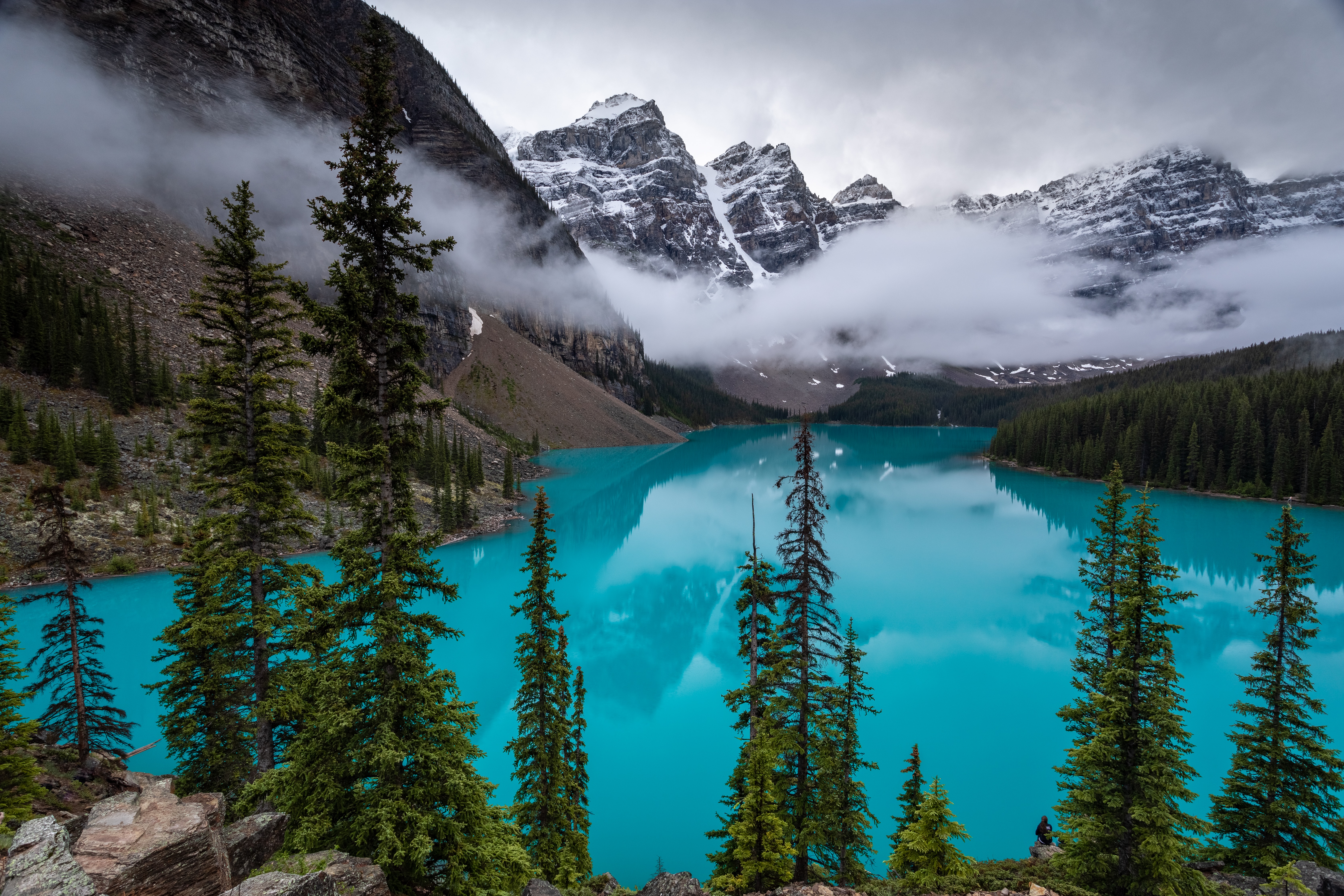 PCデスクトップに自然, 湖, 木, 山脈, 雲, 風景画像を無料でダウンロード