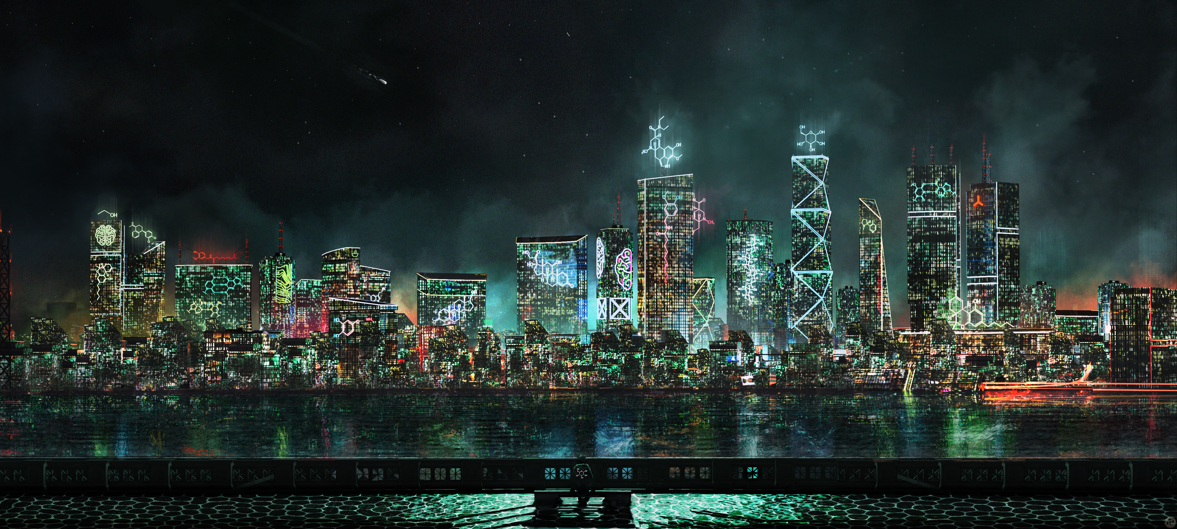 Download mobile wallpaper Night, City, Skyscraper, Building, Sci Fi, Futuristic for free.