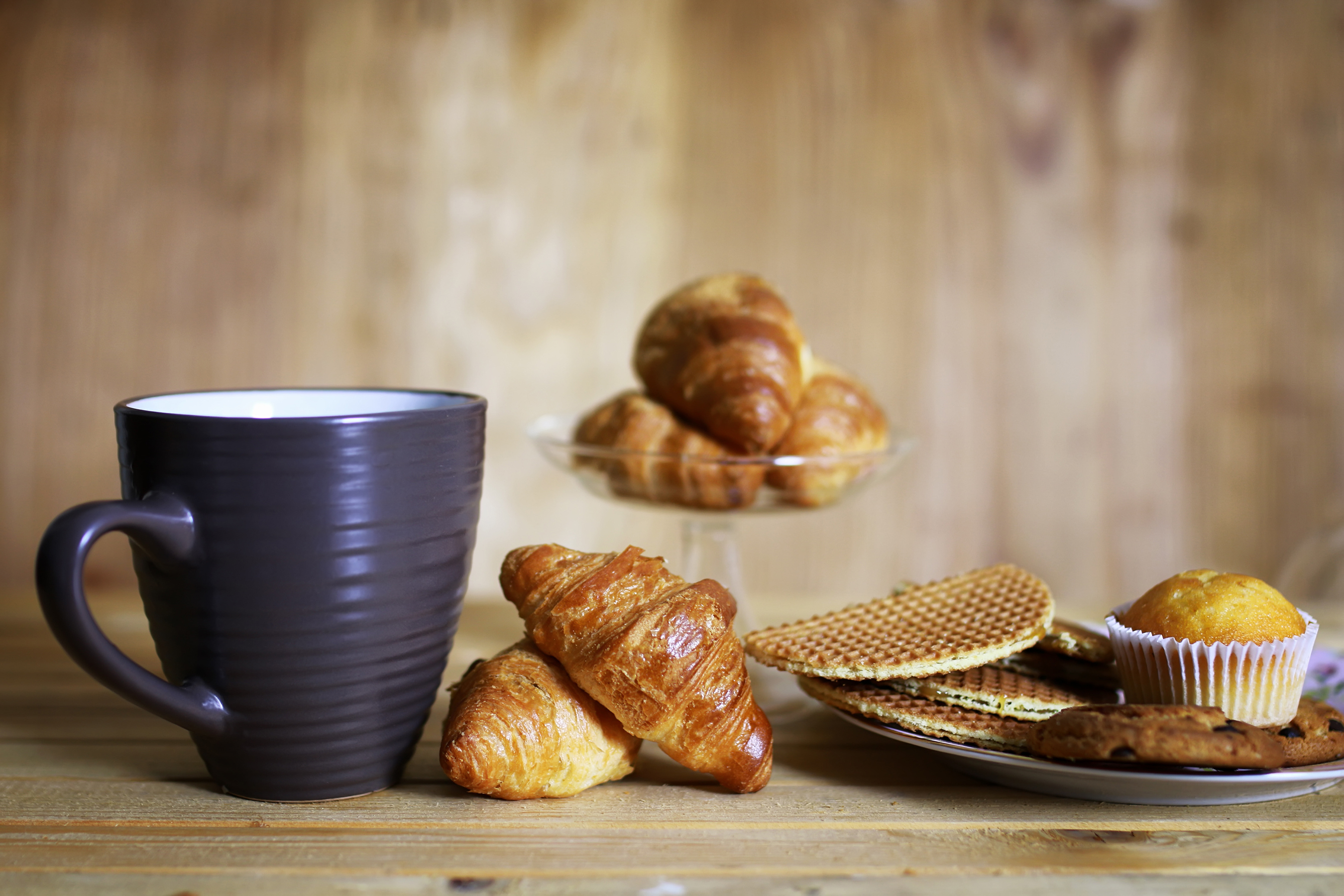 Download mobile wallpaper Food, Cup, Breakfast, Croissant, Viennoiserie for free.
