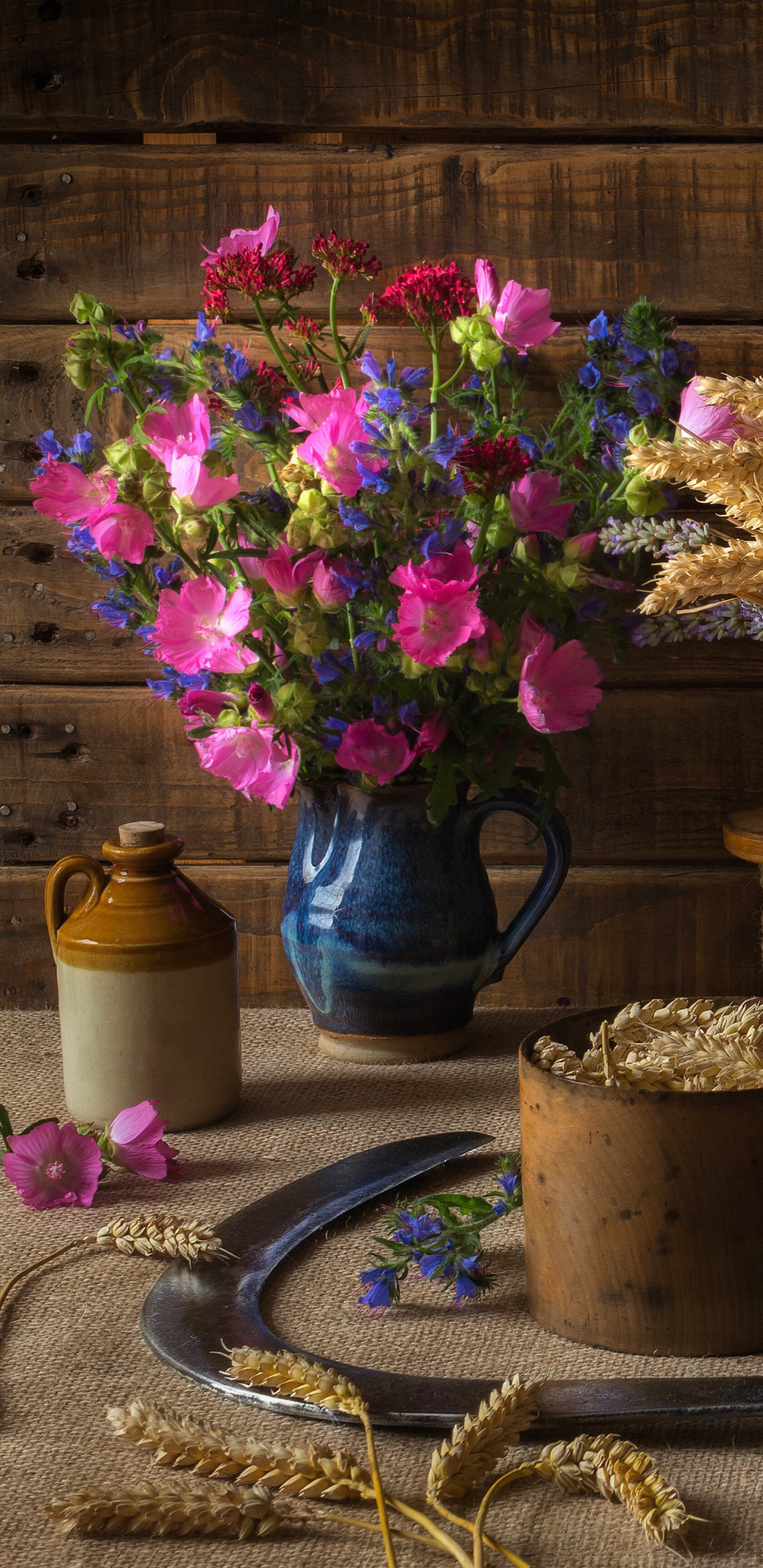 Download mobile wallpaper Wheat, Still Life, Flower, Fall, Lantern, Bread, Photography for free.