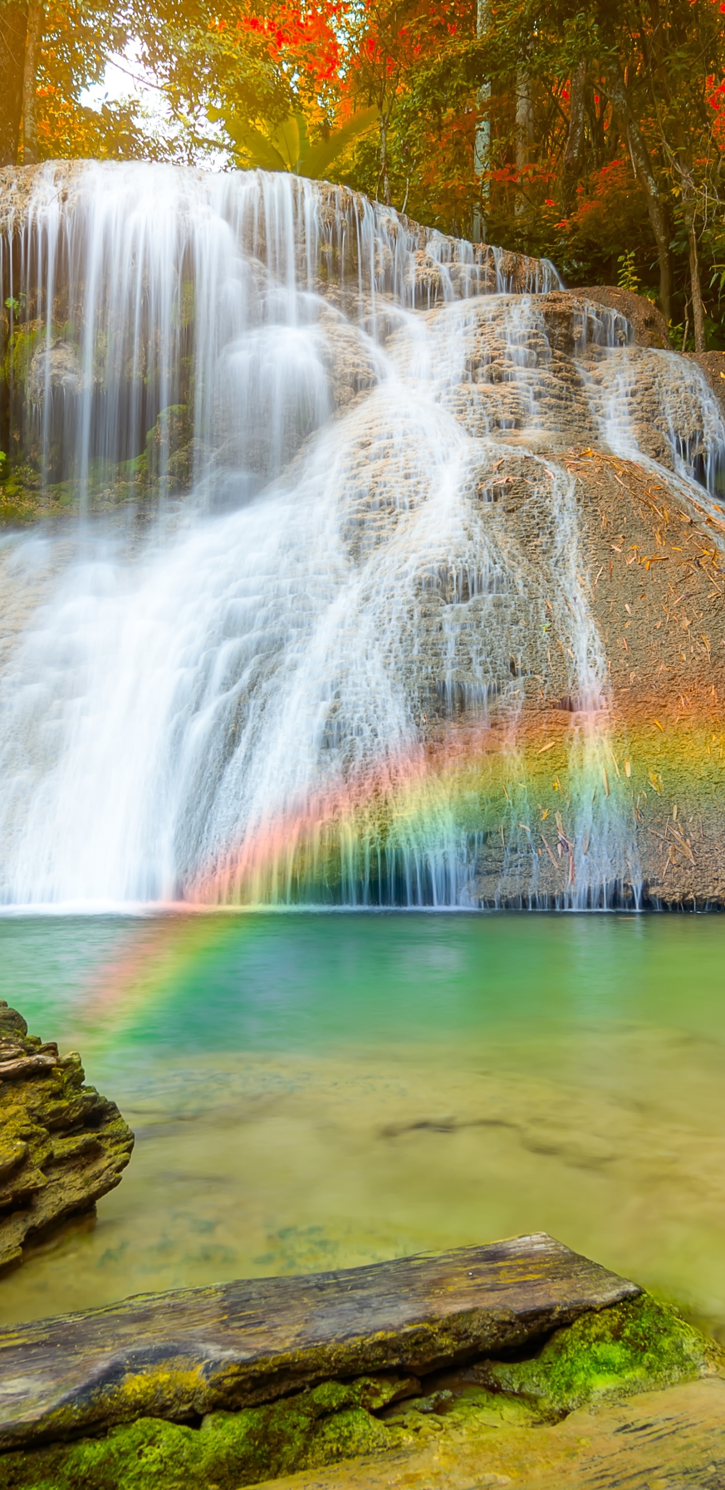Free download wallpaper Nature, Waterfalls, Rainbow, Waterfall, Fall, Earth, Lagoon on your PC desktop