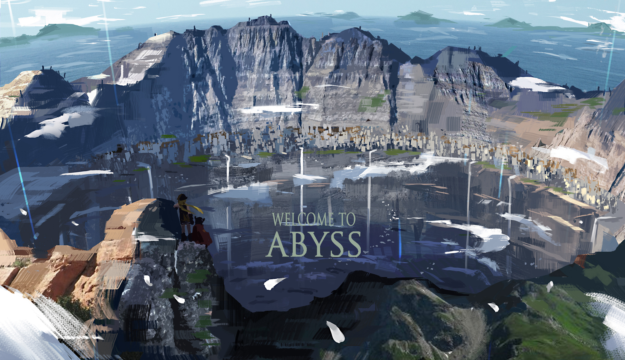 made in abyss, anime, cloud, nature, regu (made in abyss), riko (made in abyss), scenery, town