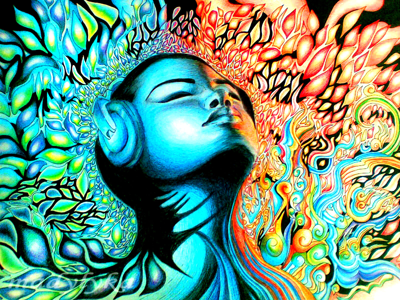 Download mobile wallpaper Music, Headphones, Artistic, Psychedelic for free.