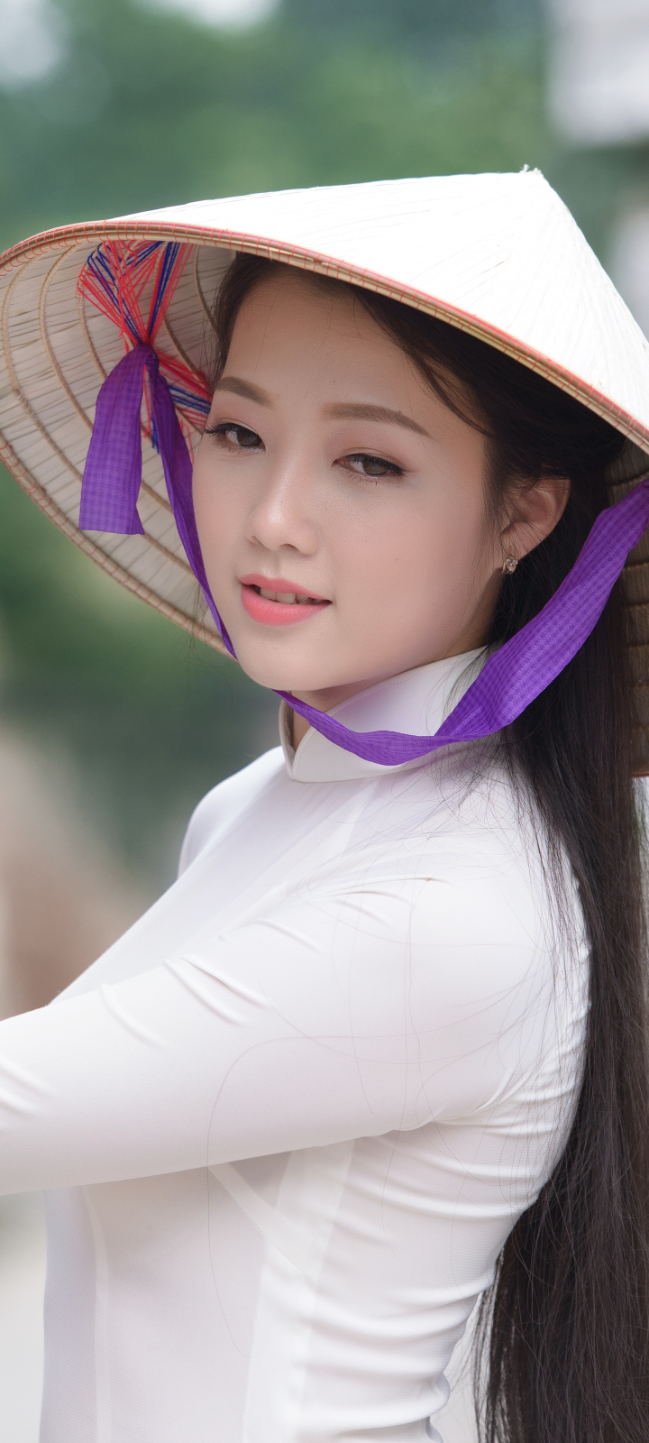 Descarga gratuita de fondo de pantalla para móvil de Mujeres, Asiática, Vietnamita, Ao Dai, Sombrero Cónico Asiático.